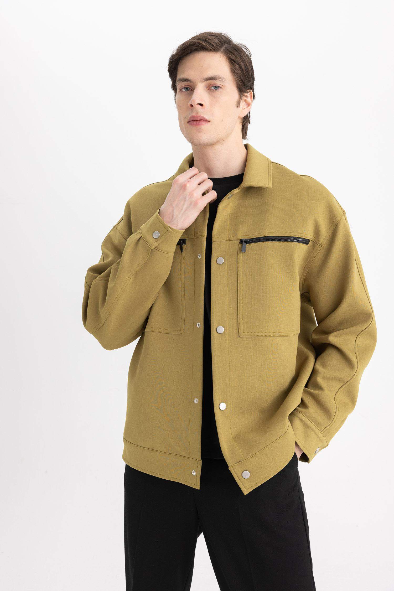 Relax Fit Polo Yaka Çıtçıtlı Fermuar Cepli Mevsimlik Baharlık Ceket Mont