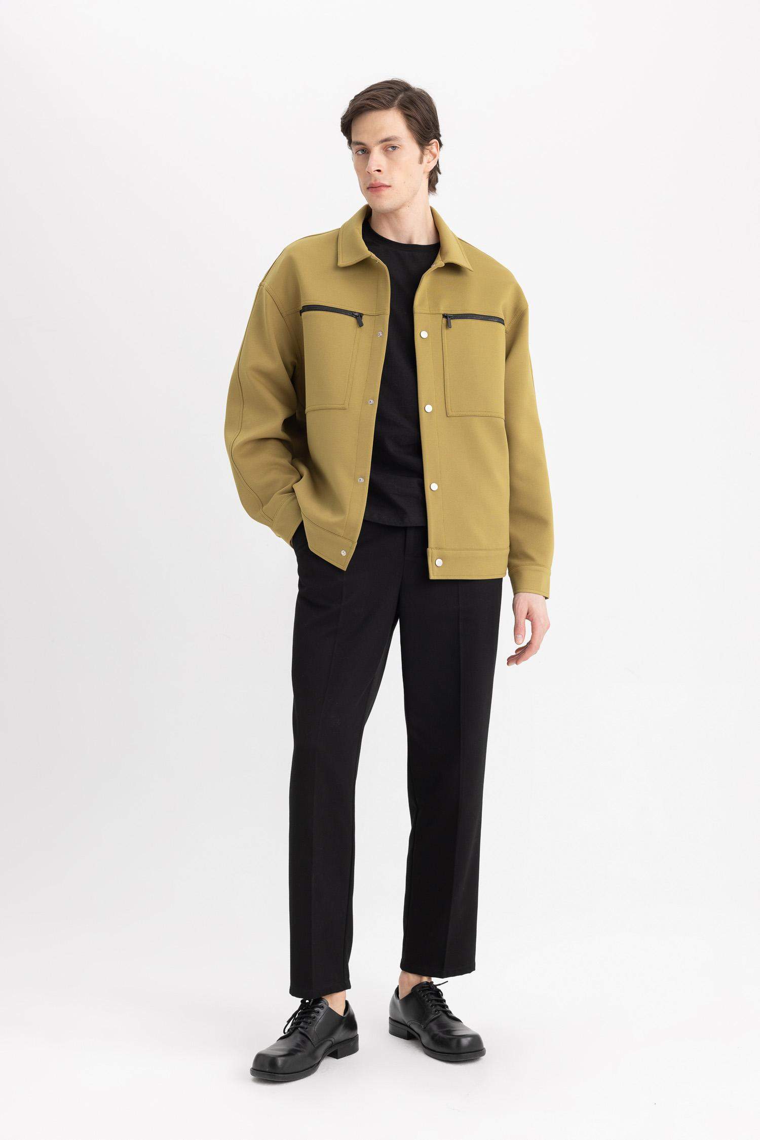 Relax Fit Polo Yaka Çıtçıtlı Fermuar Cepli Mevsimlik Baharlık Ceket Mont