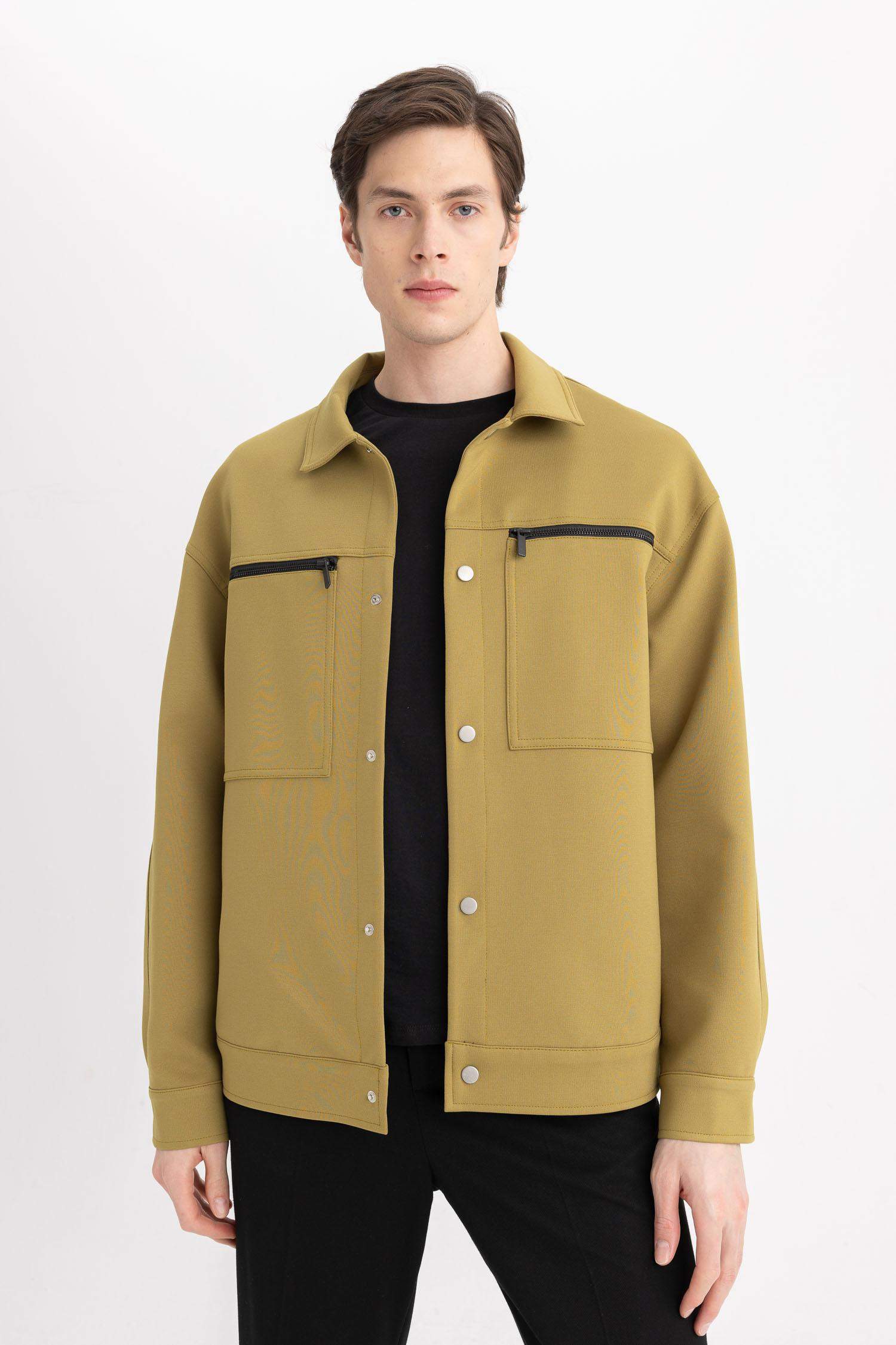 Relax Fit Polo Yaka Çıtçıtlı Fermuar Cepli Mevsimlik Baharlık Ceket Mont