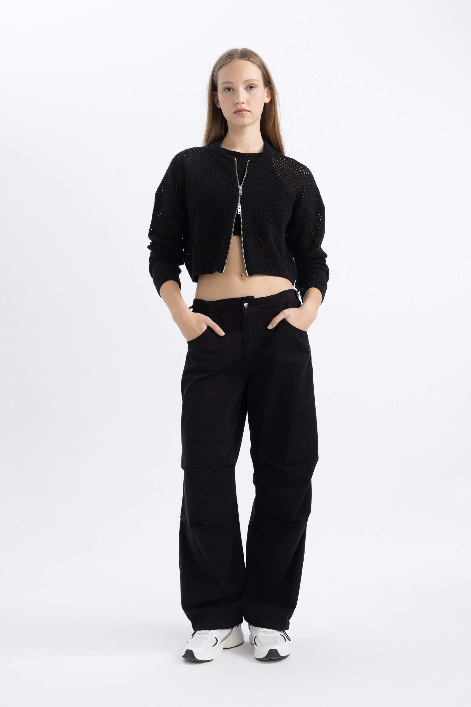 Coool Fitted Crop Fermuarlı Triko Hırka