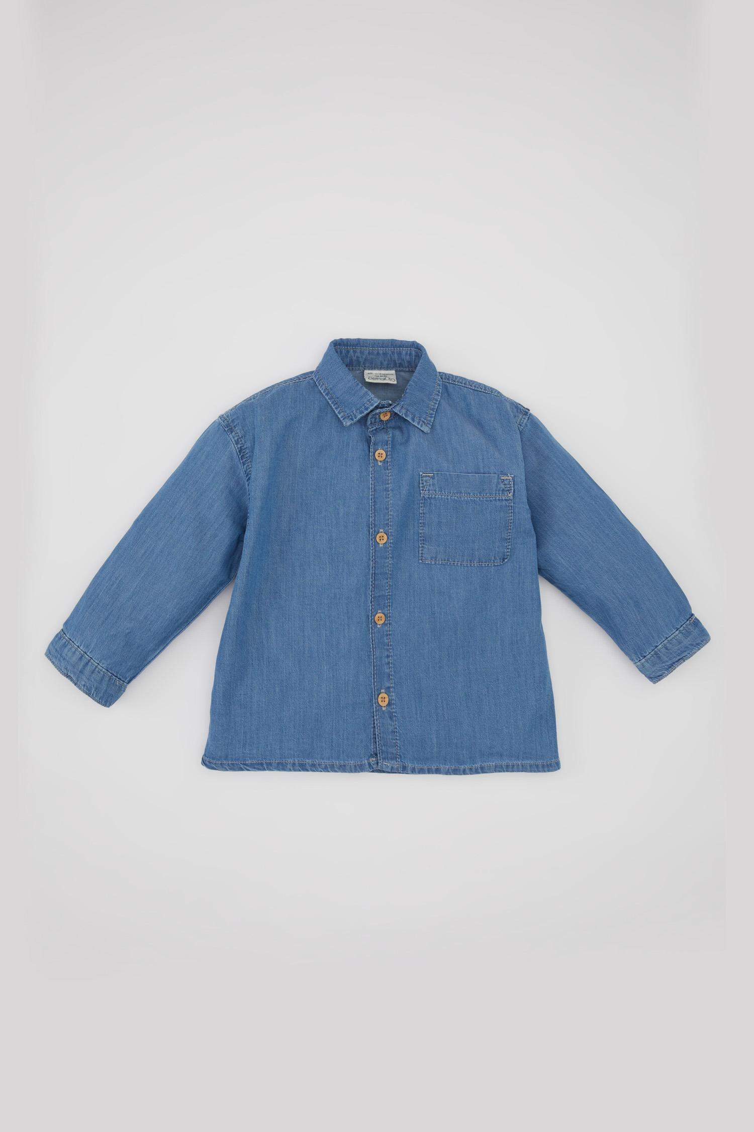 قميص جينز بيبي اولادي كم طويل بقصة عادية