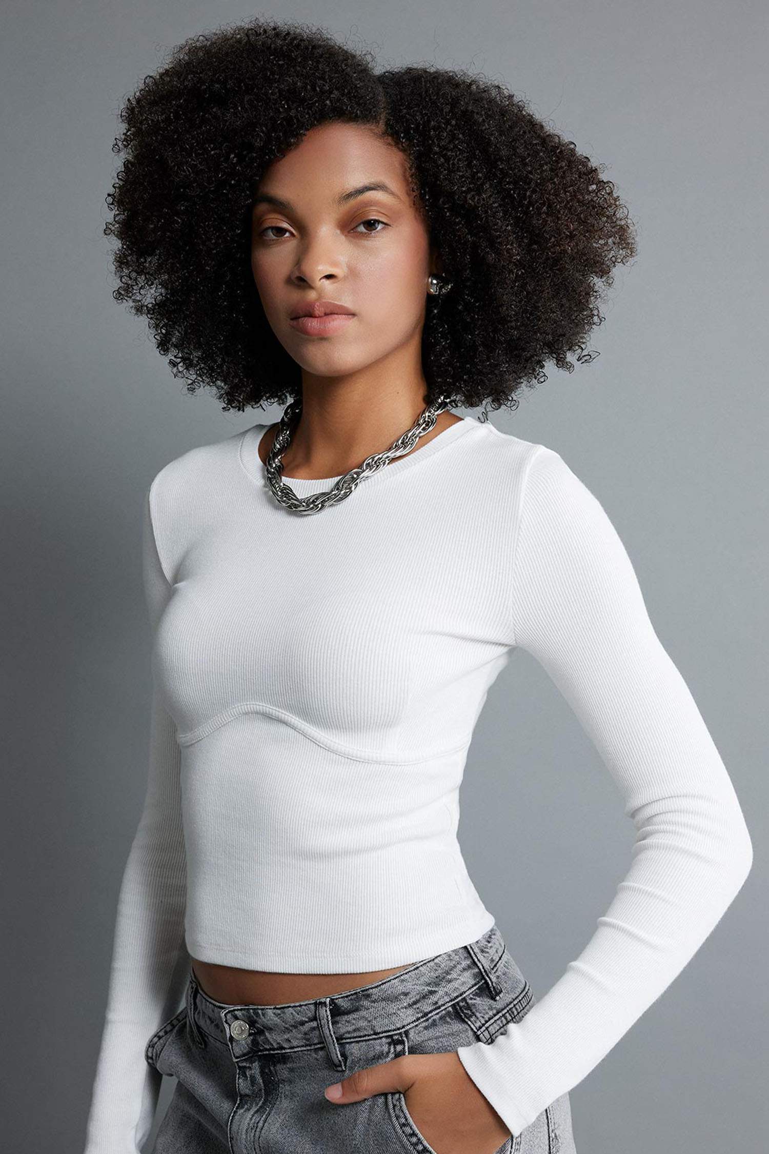 White Knit Top Long Sleeve Front Knot Detail Crop | Ally Fashion