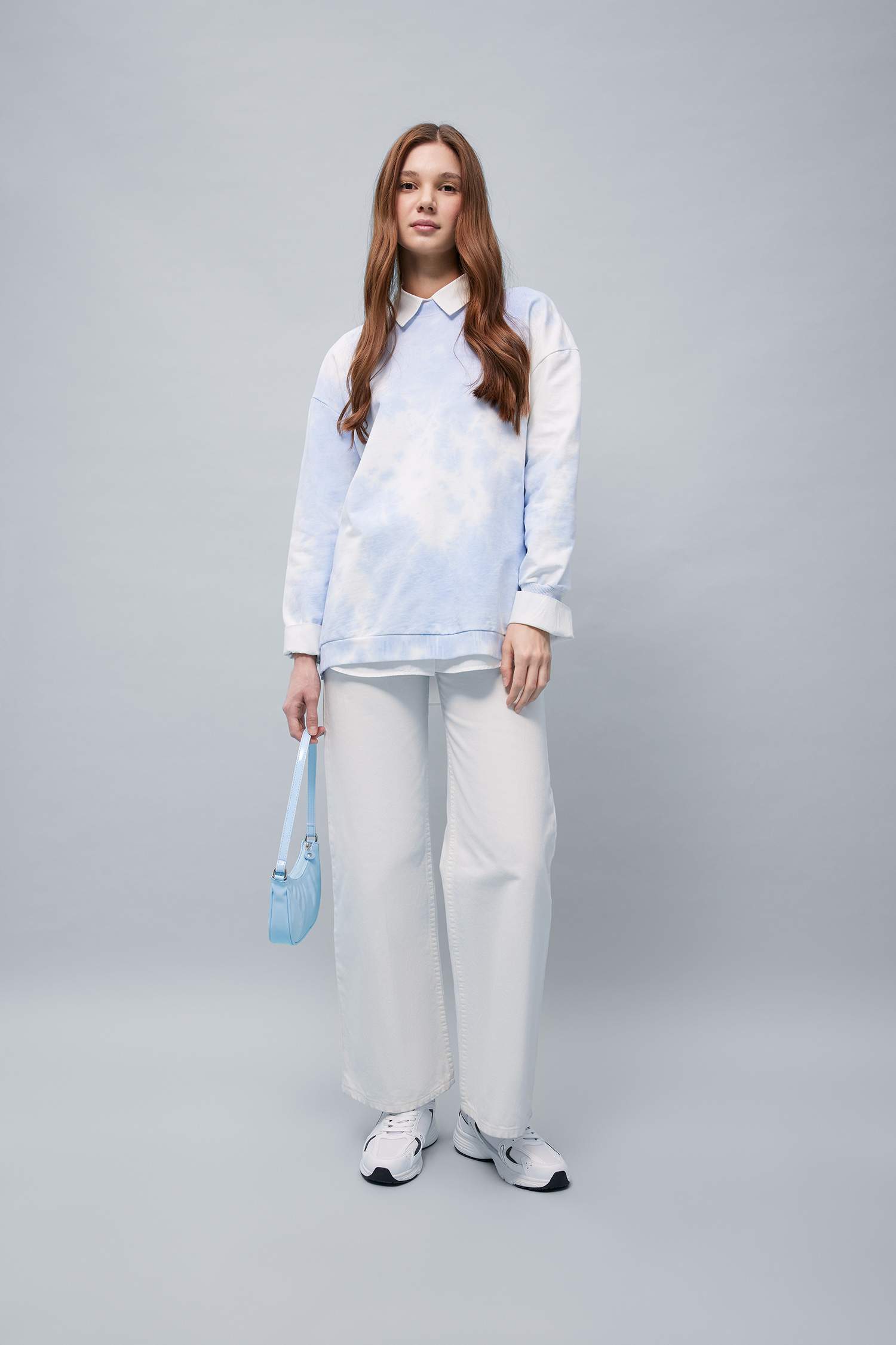 Regular Fit Bisiklet Yaka Batik Sweatshirt Tunik