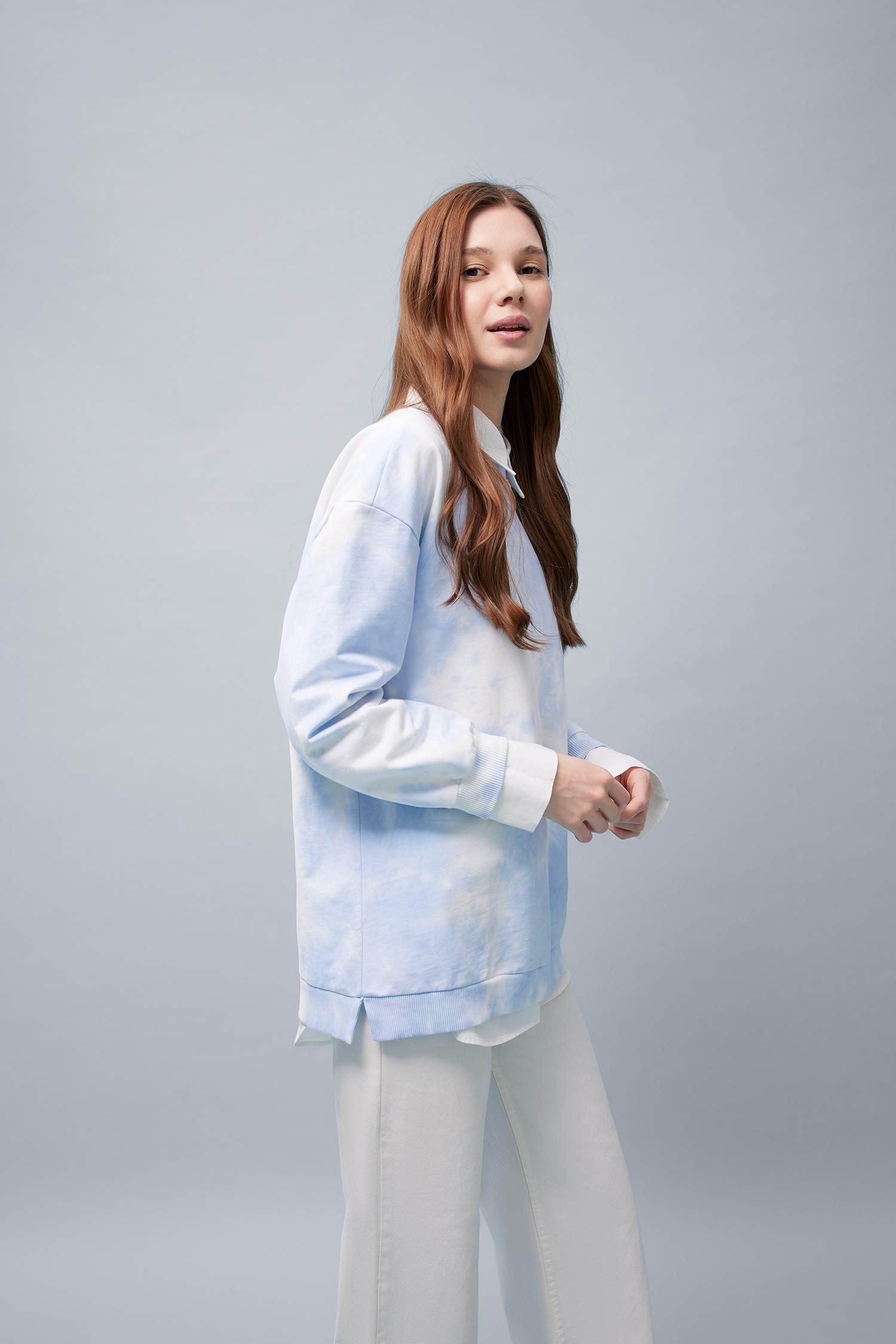 Regular Fit Bisiklet Yaka Batik Sweatshirt Tunik