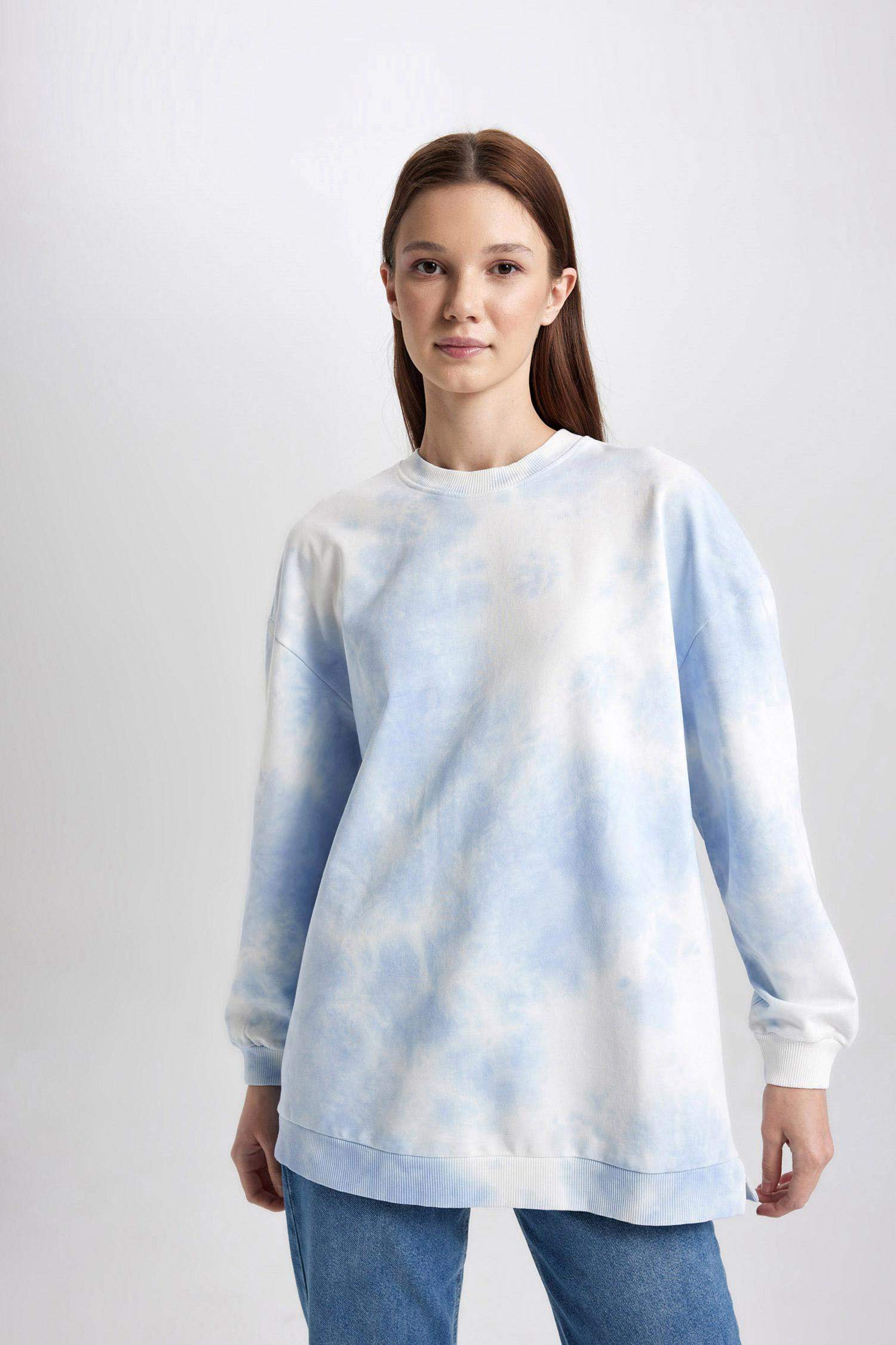 Regular Fit Bisiklet Yaka Batik Sweatshirt Tunik