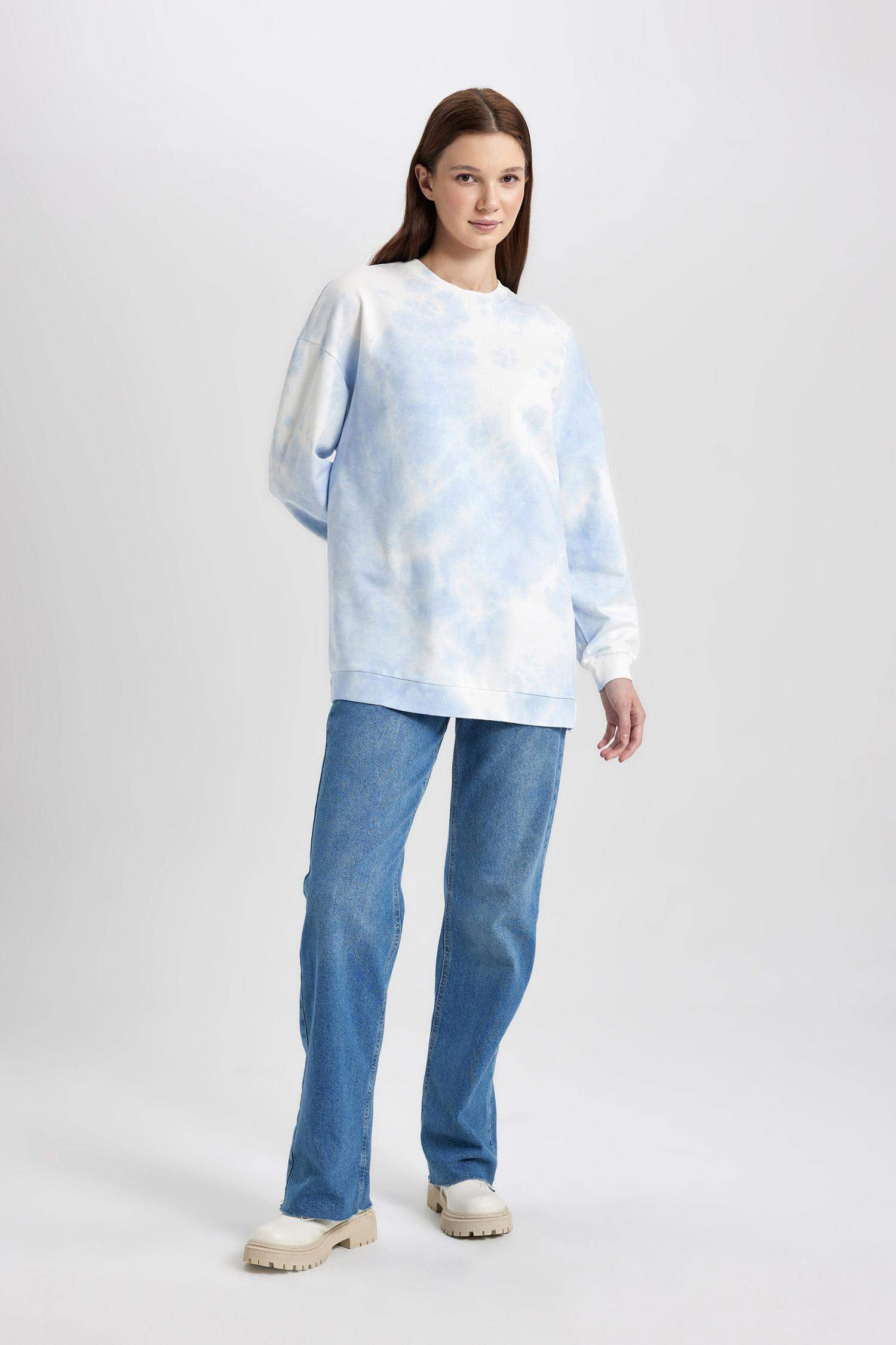 Regular Fit Bisiklet Yaka Batik Sweatshirt Tunik