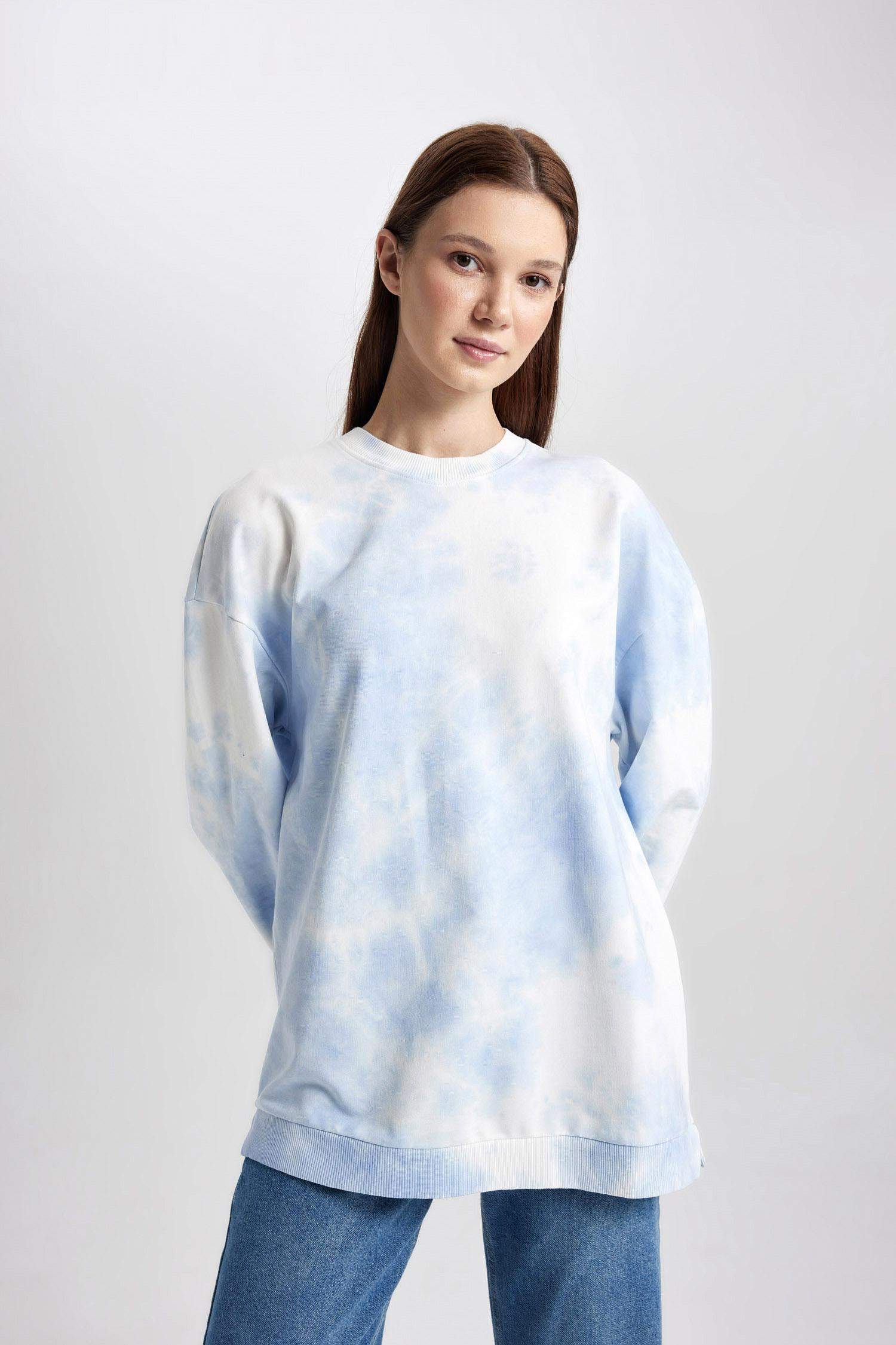 Regular Fit Bisiklet Yaka Batik Sweatshirt Tunik