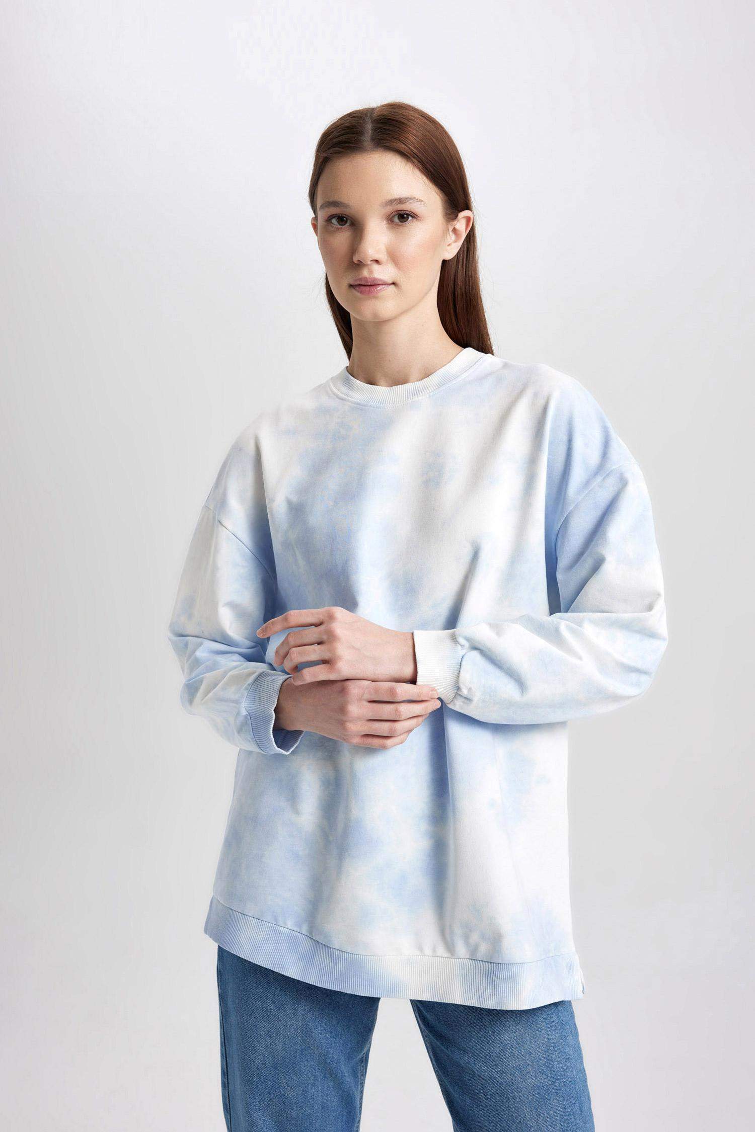 Regular Fit Bisiklet Yaka Batik Sweatshirt Tunik