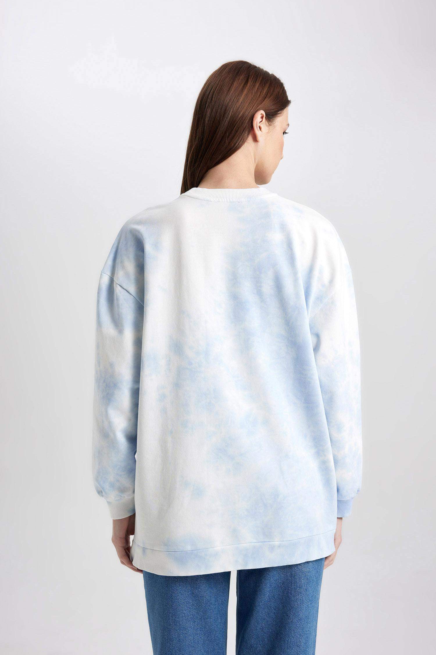 Regular Fit Bisiklet Yaka Batik Sweatshirt Tunik