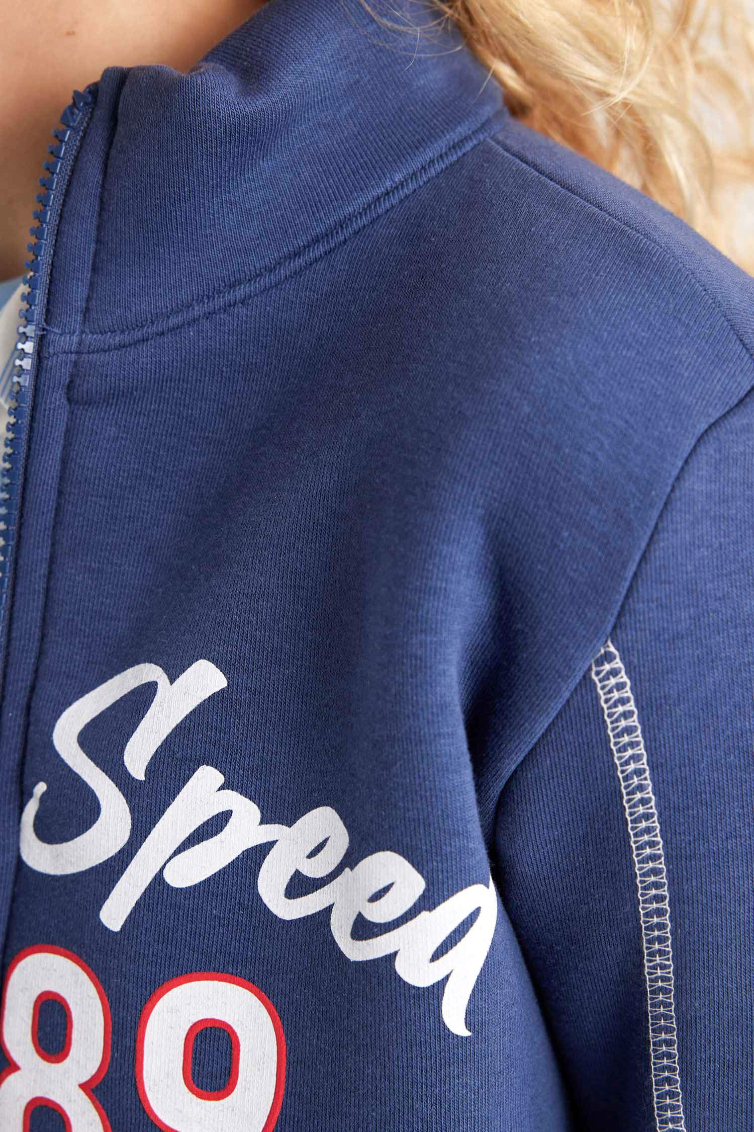 Regular Fit Printed Zippered Sweatshirt