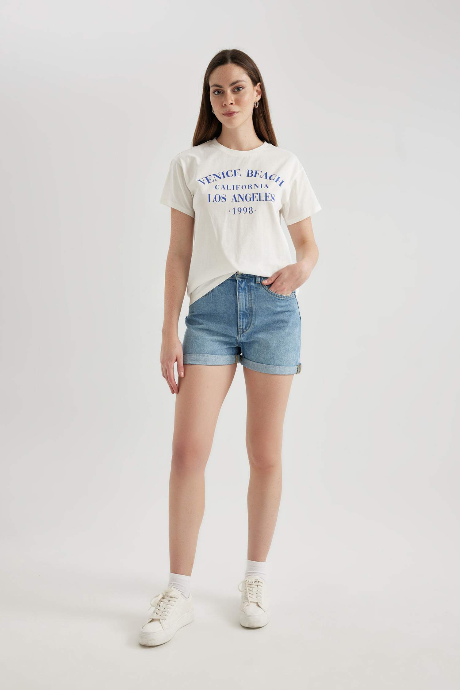 Regular Fit Bisiklet Yaka Baskılı Kısa Kollu Tişört