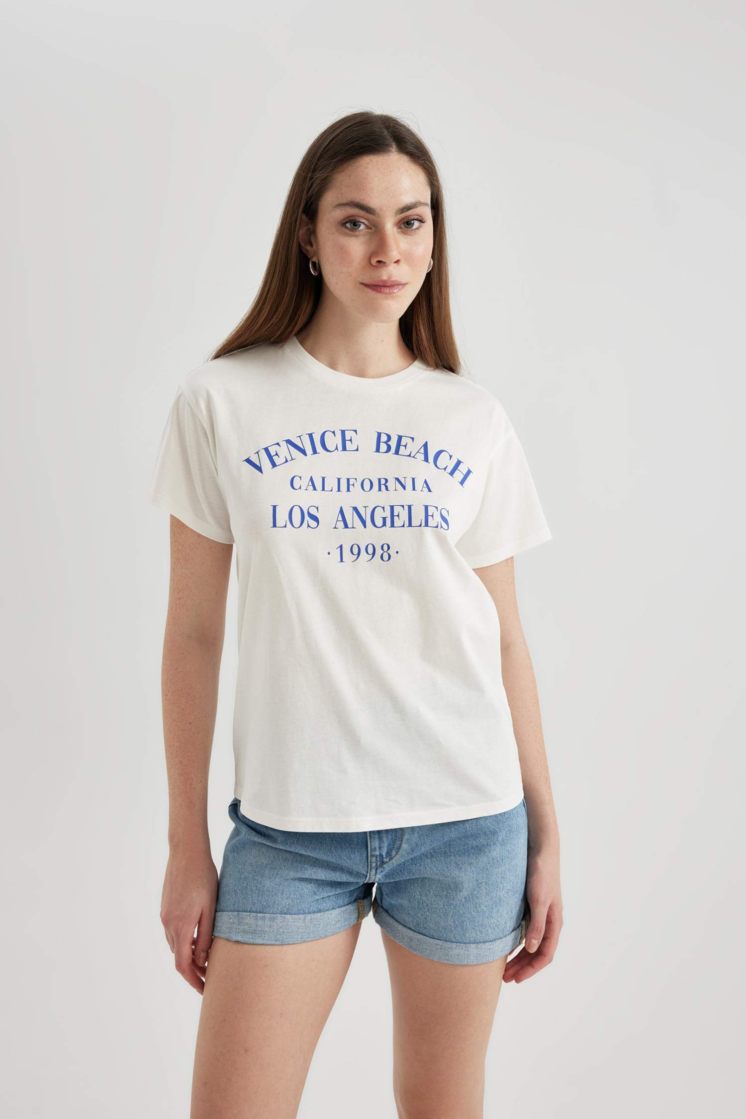 Regular Fit Bisiklet Yaka Baskılı Kısa Kollu Tişört