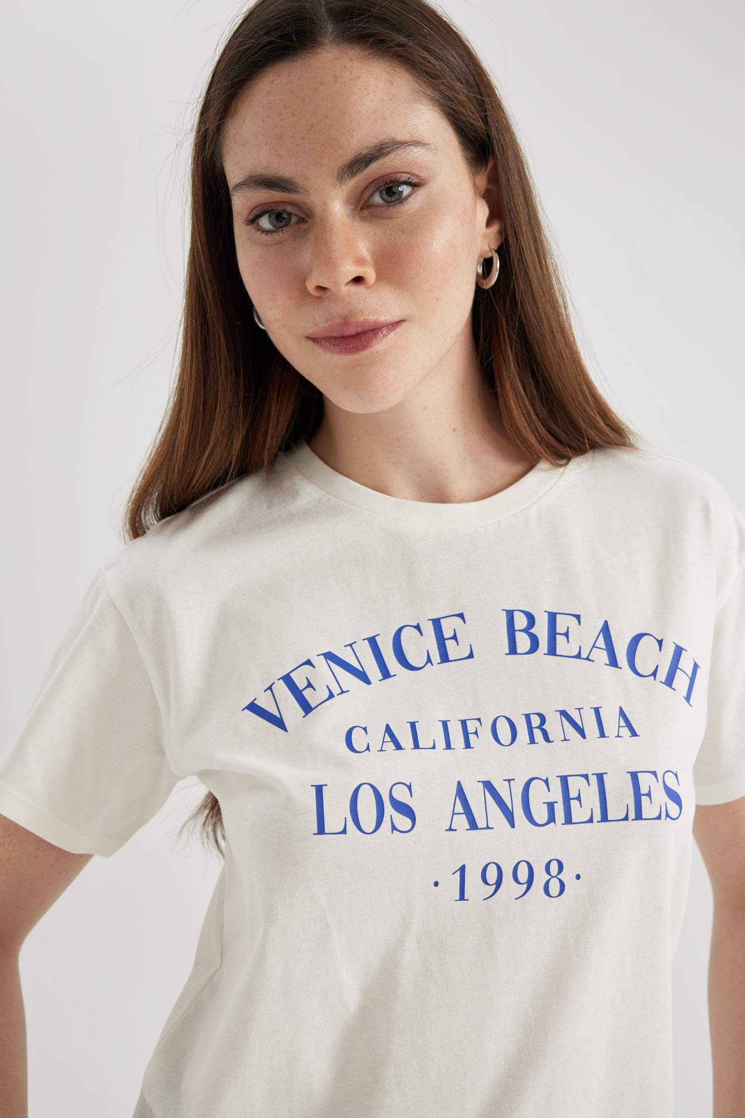 Regular Fit Bisiklet Yaka Baskılı Kısa Kollu Tişört