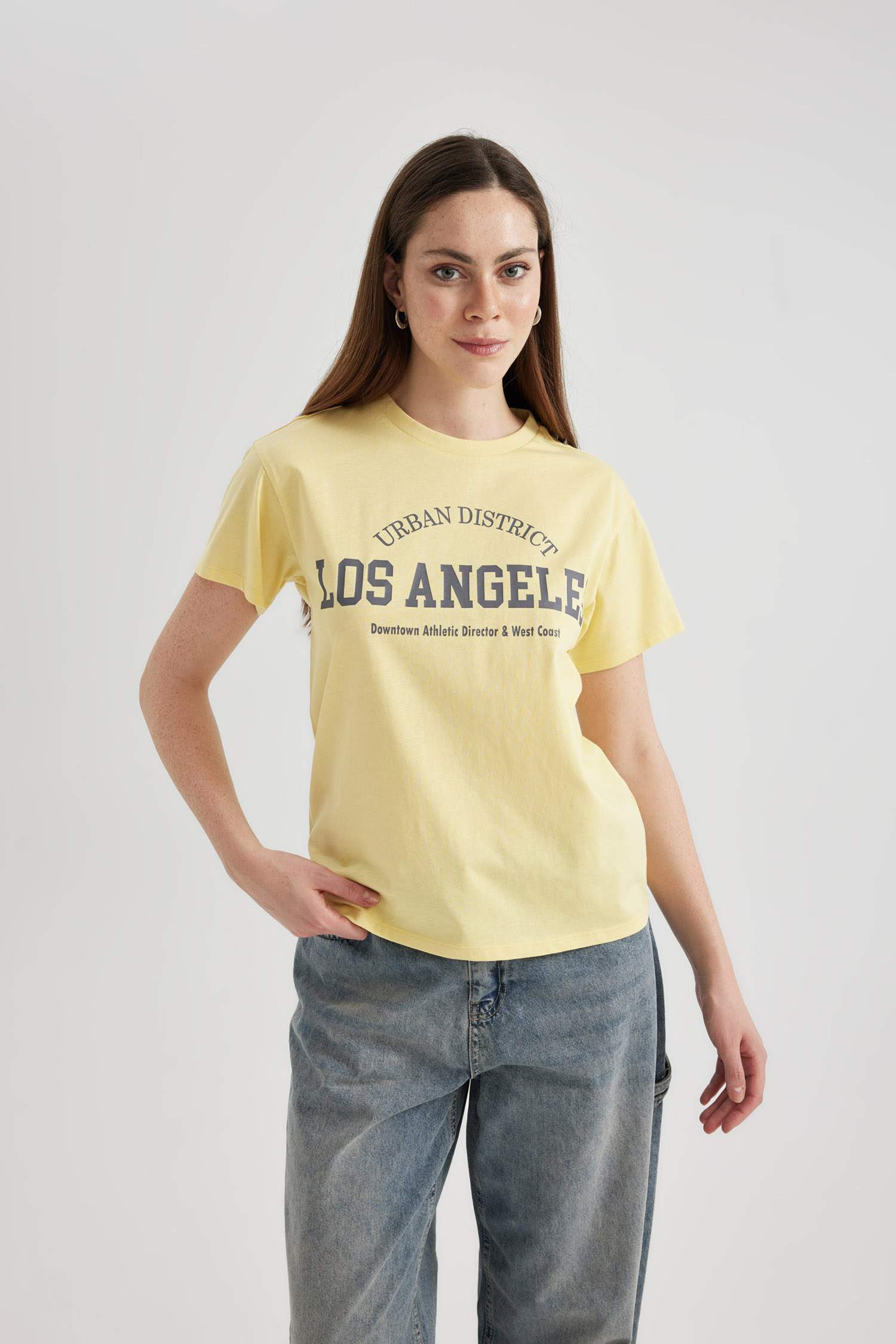 Regular Fit Bisiklet Yaka Baskılı Kısa Kollu Tişört