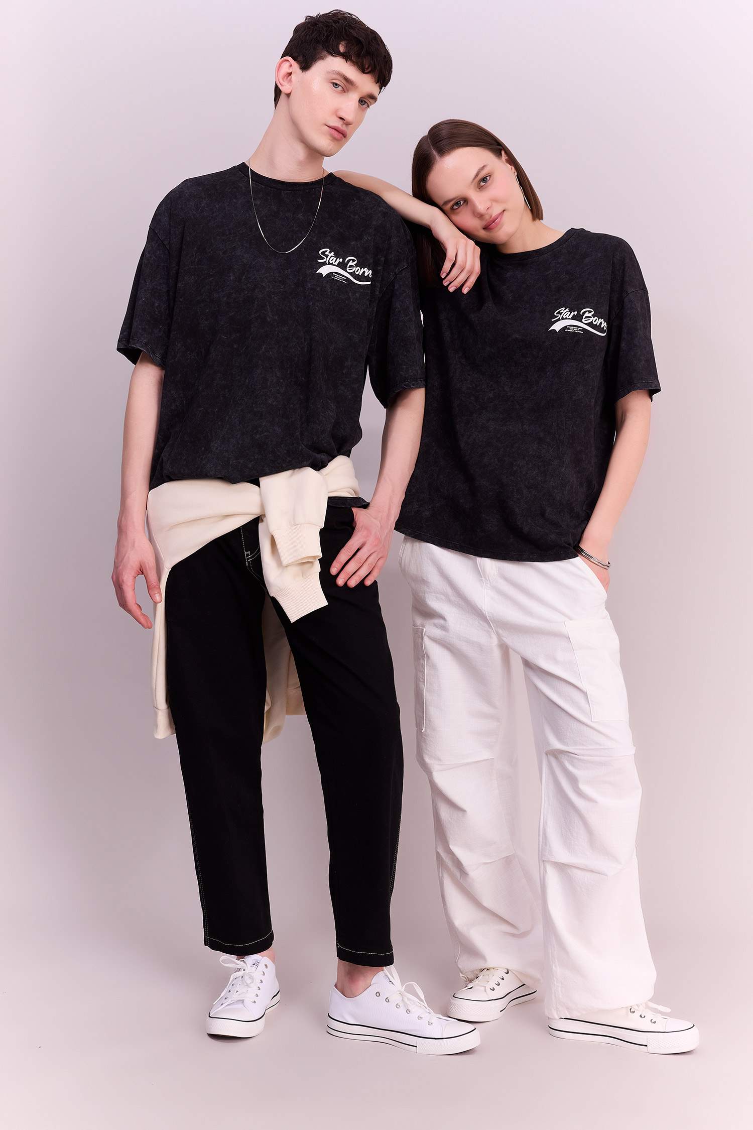 تيشيرت نص ردن اوفر سايز مطبوع بياخة مستديرة