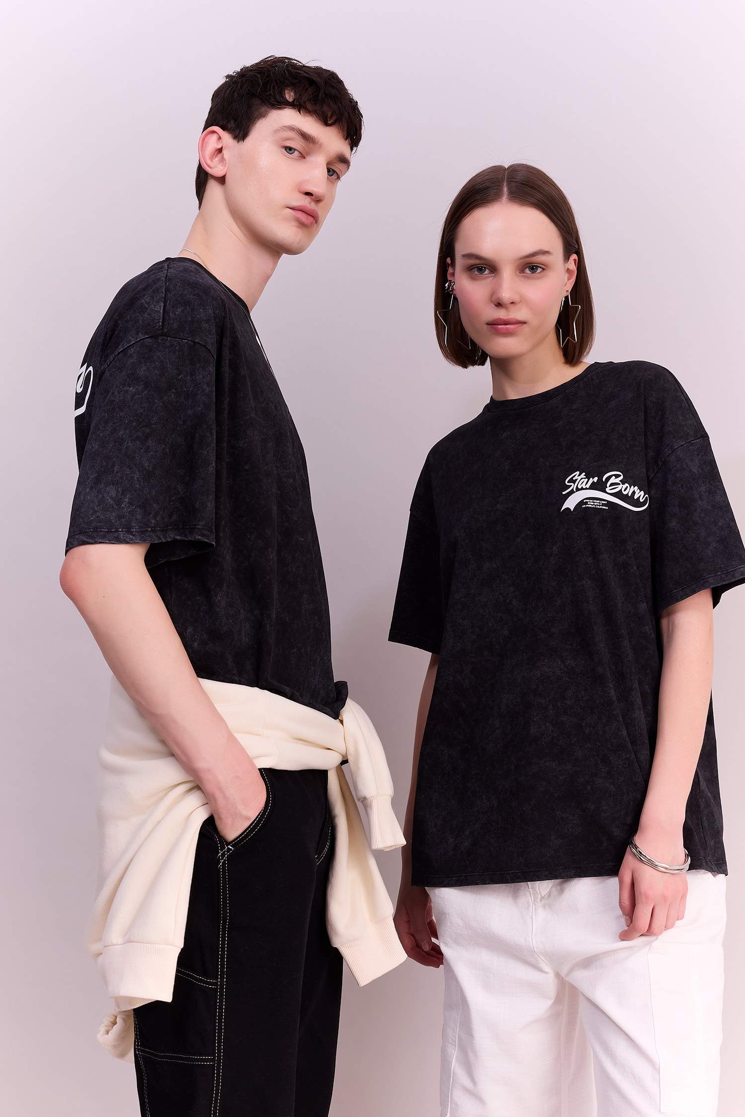 تيشيرت نص ردن اوفر سايز مطبوع بياخة مستديرة