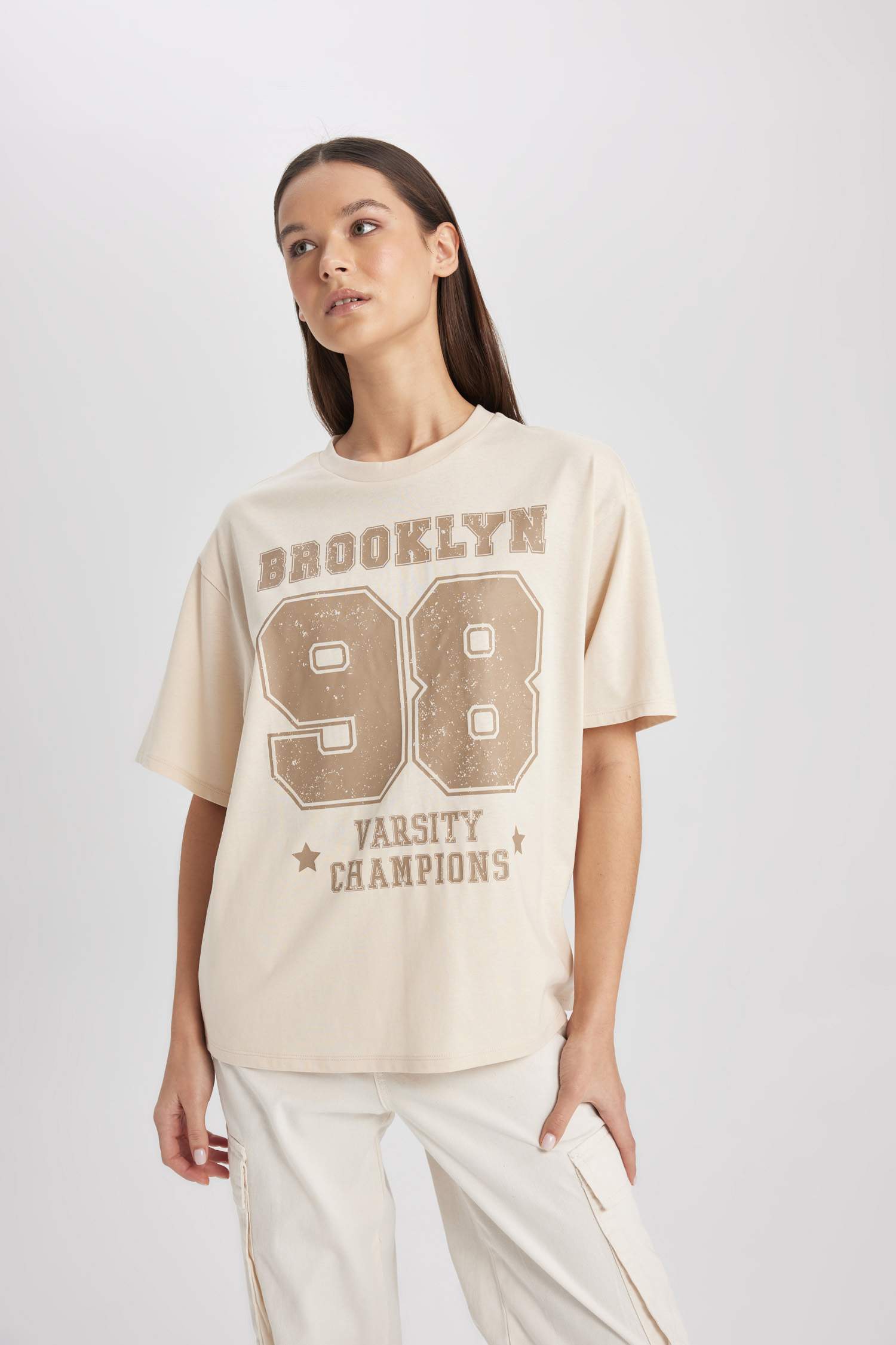 Loose Fit Crew Neck Printed Short Sleeve T-Shirt