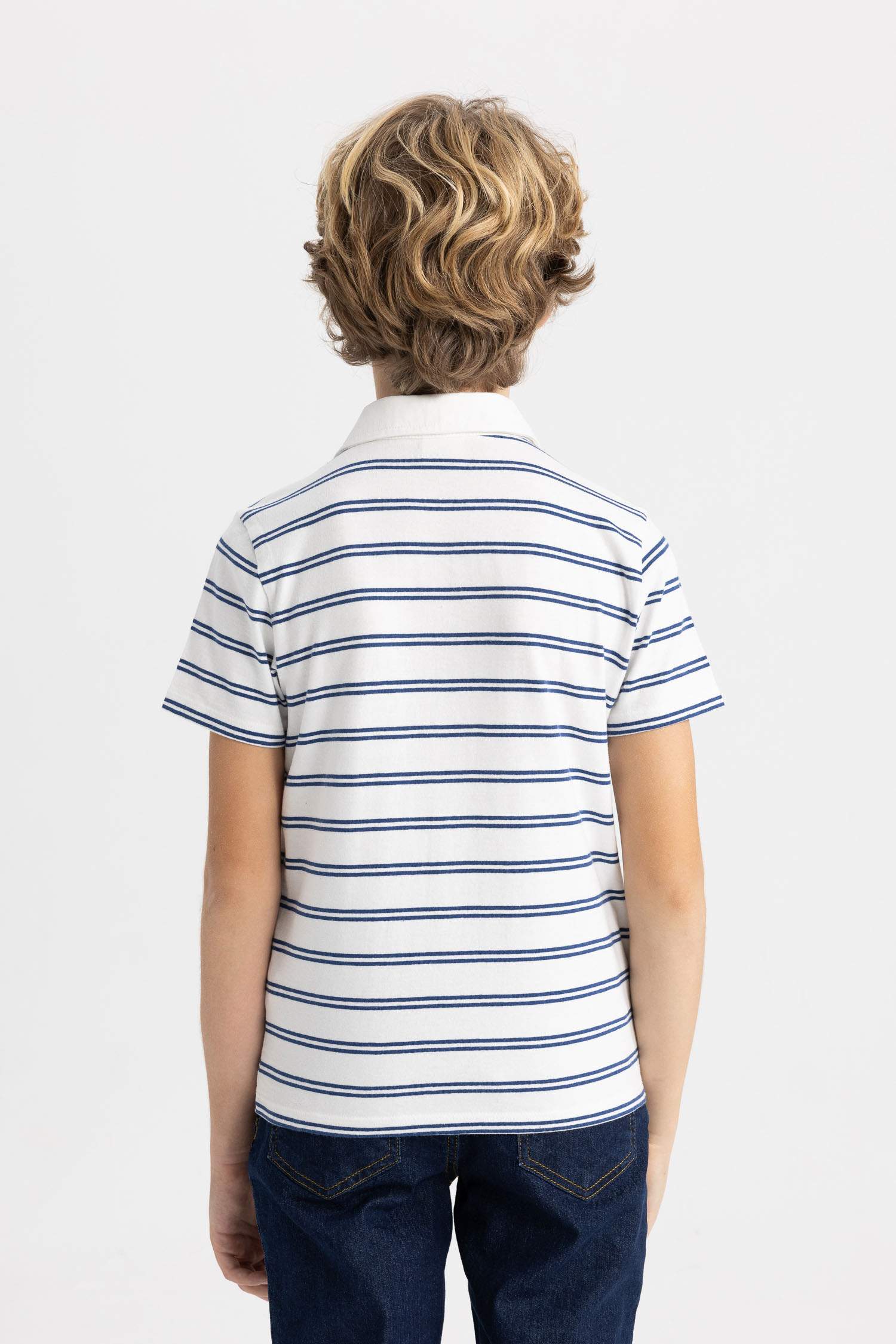 Erkek Çocuk Çizgili Pike Kısa Kollu Polo Tişört
