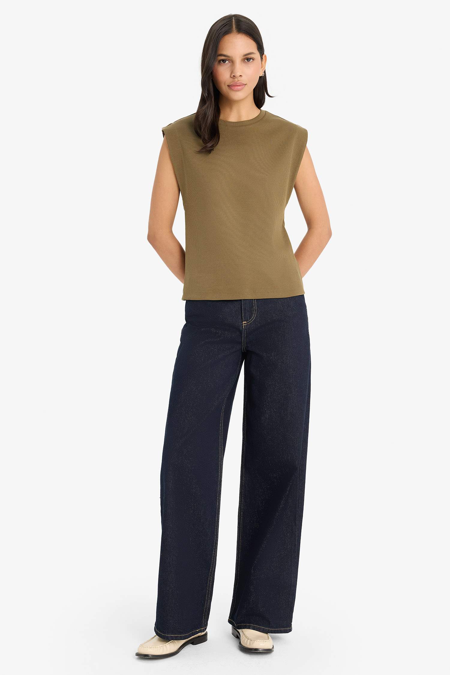 Regular Fit Crew Neck Ribbed Camisole T-Shirt