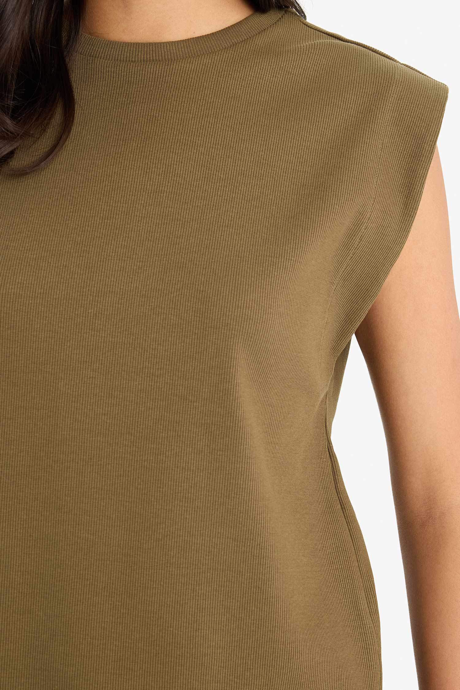 Regular Fit Crew Neck Ribbed Camisole T-Shirt