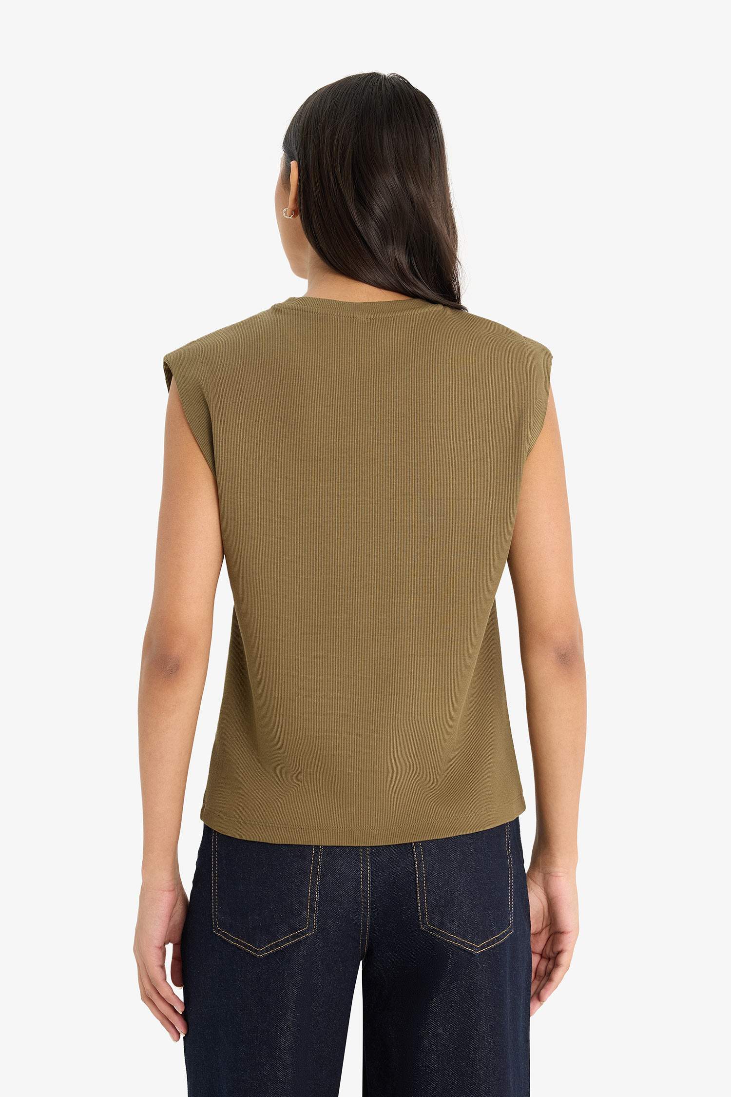 Regular Fit Crew Neck Ribbed Camisole T-Shirt