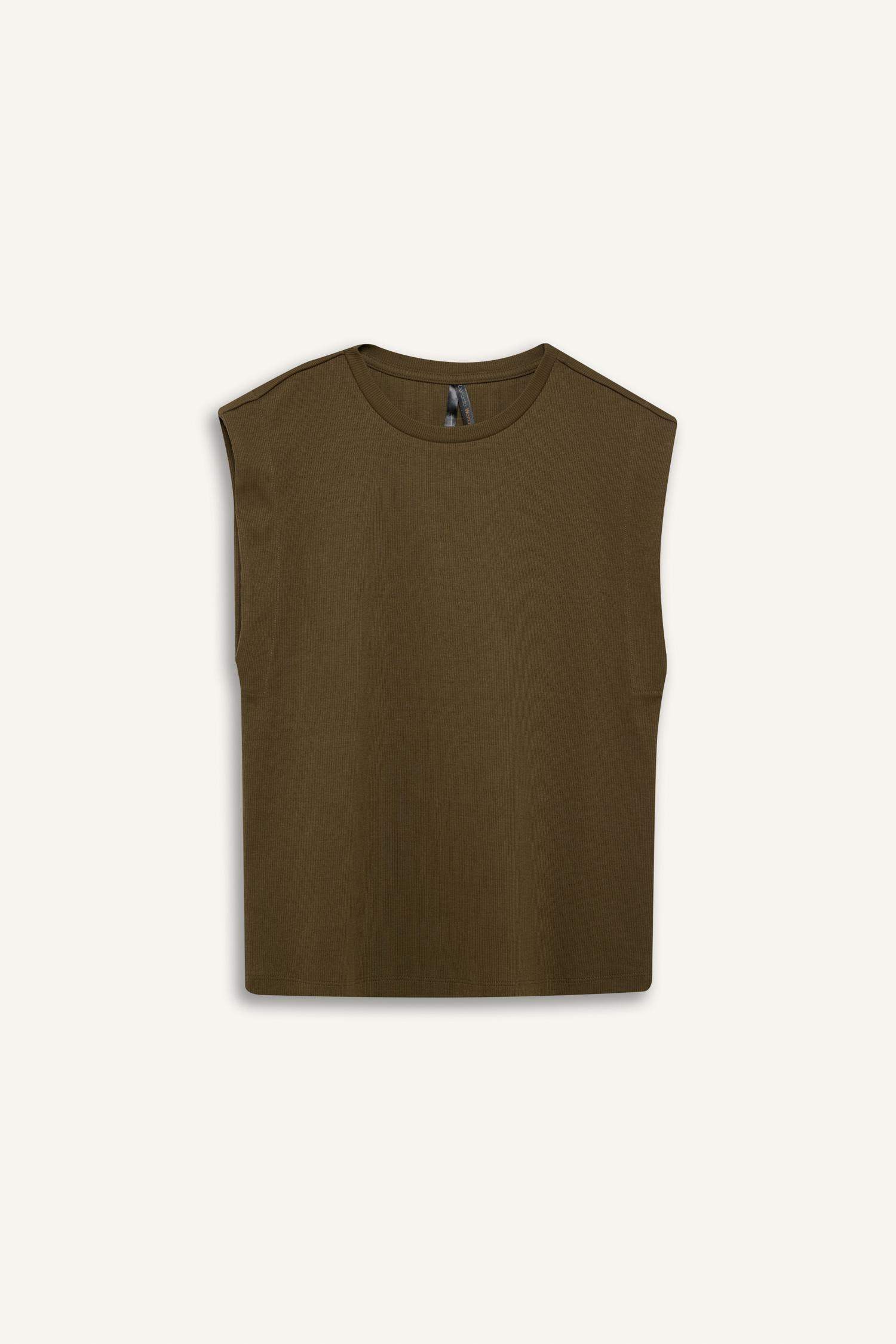 Regular Fit Crew Neck Ribbed Camisole T-Shirt