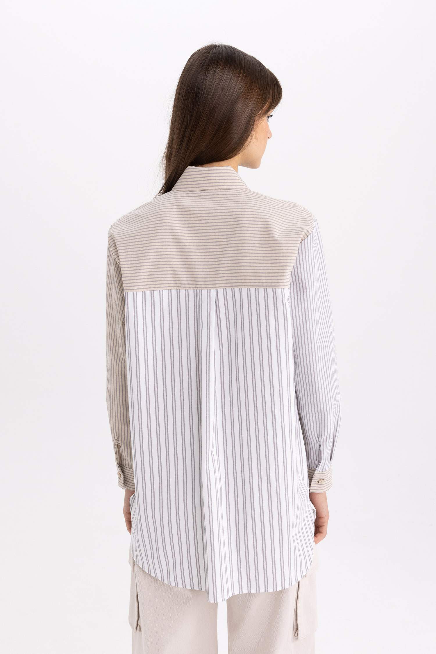 Relax Fit Striped Poplin Basic Shirt Tunic