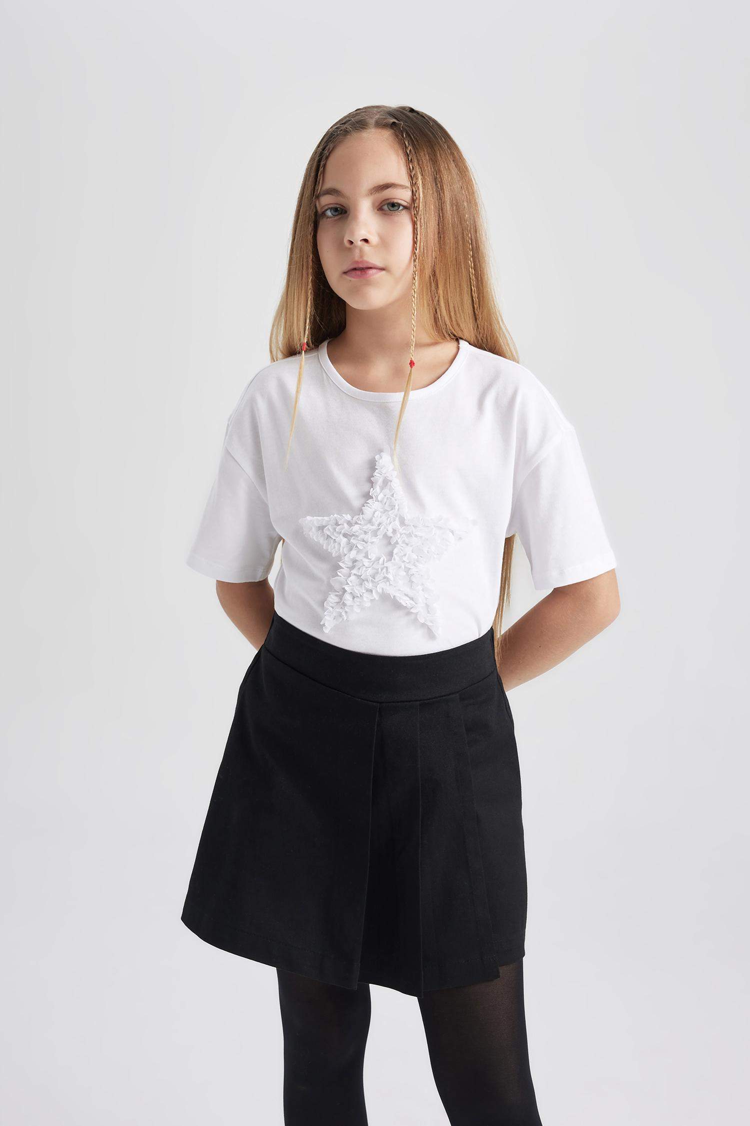 Girl Relax Fit Crew Neck Short Sleeve White T-Shirt