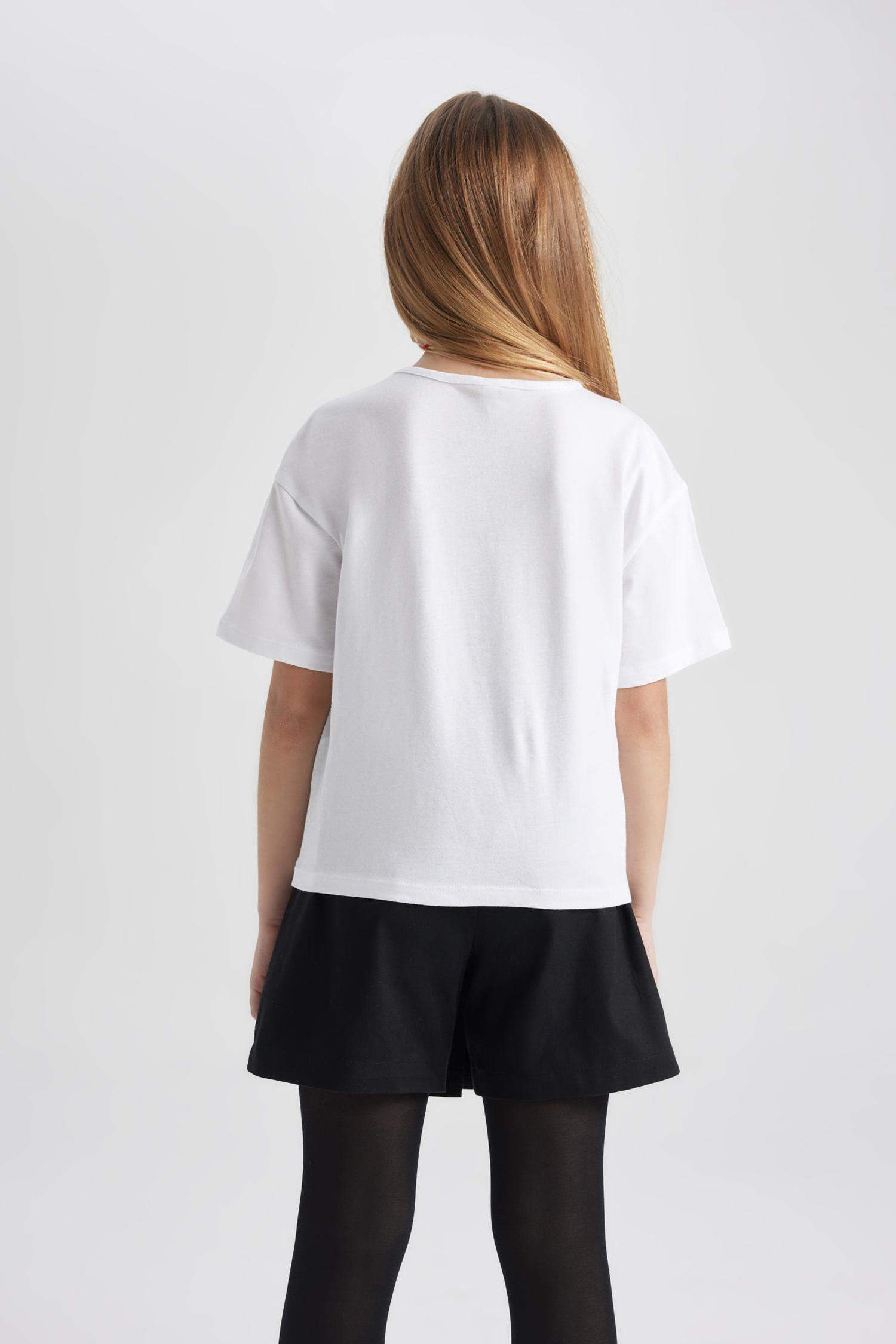 Girl Relax Fit Crew Neck Short Sleeve White T-Shirt