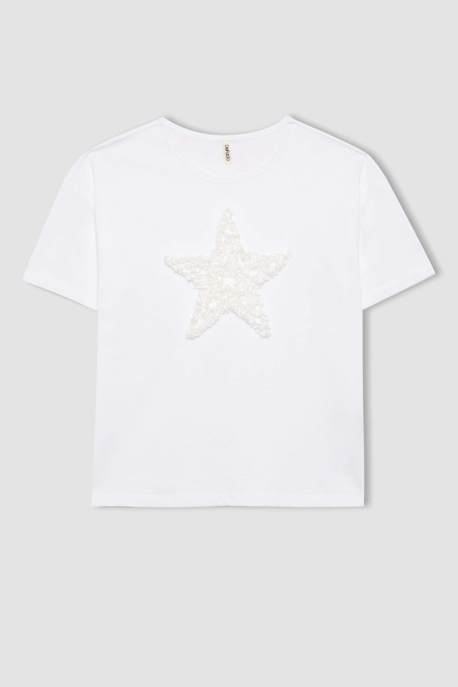 Girl Relax Fit Crew Neck Short Sleeve White T-Shirt