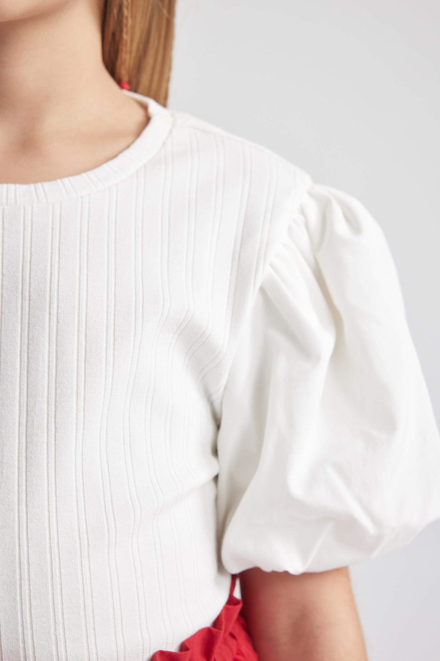 تيشيرت نص ردن بناتي مضلع سليم فيت