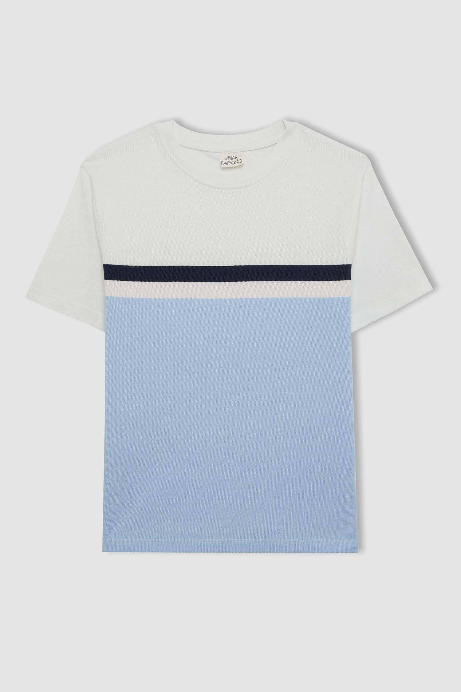 Boy Crew Neck Color Block Pique T-Shirt