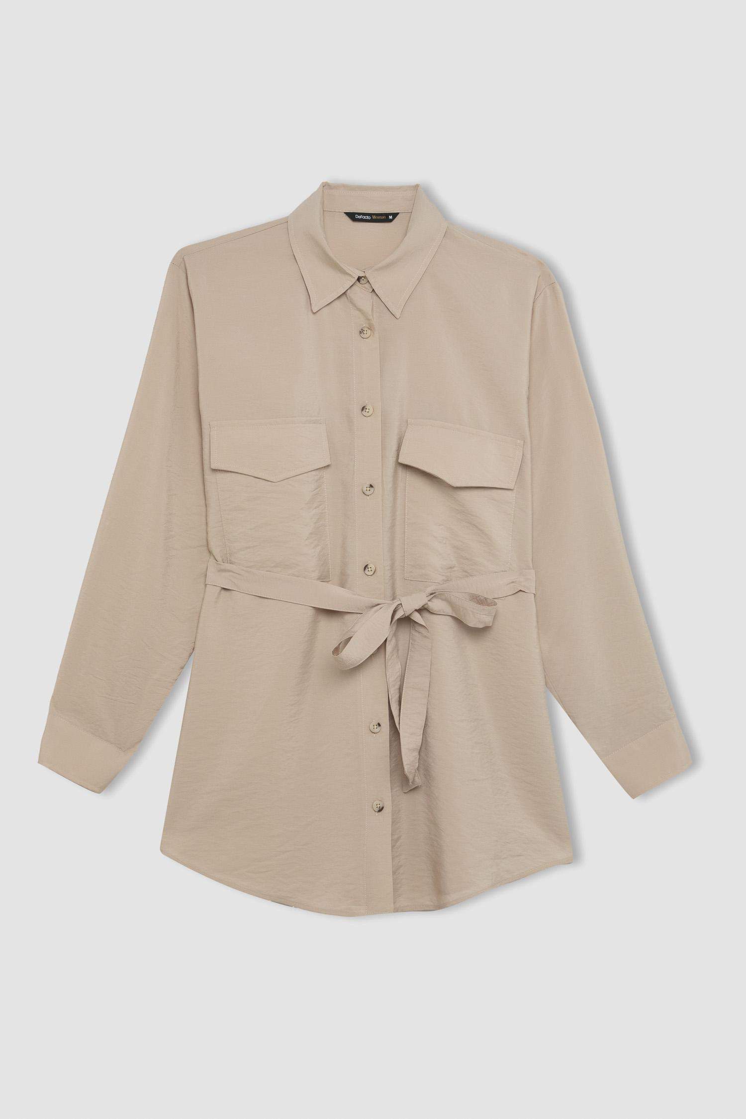 Regular Fit Long Sleeve Belted Shirt Tunic