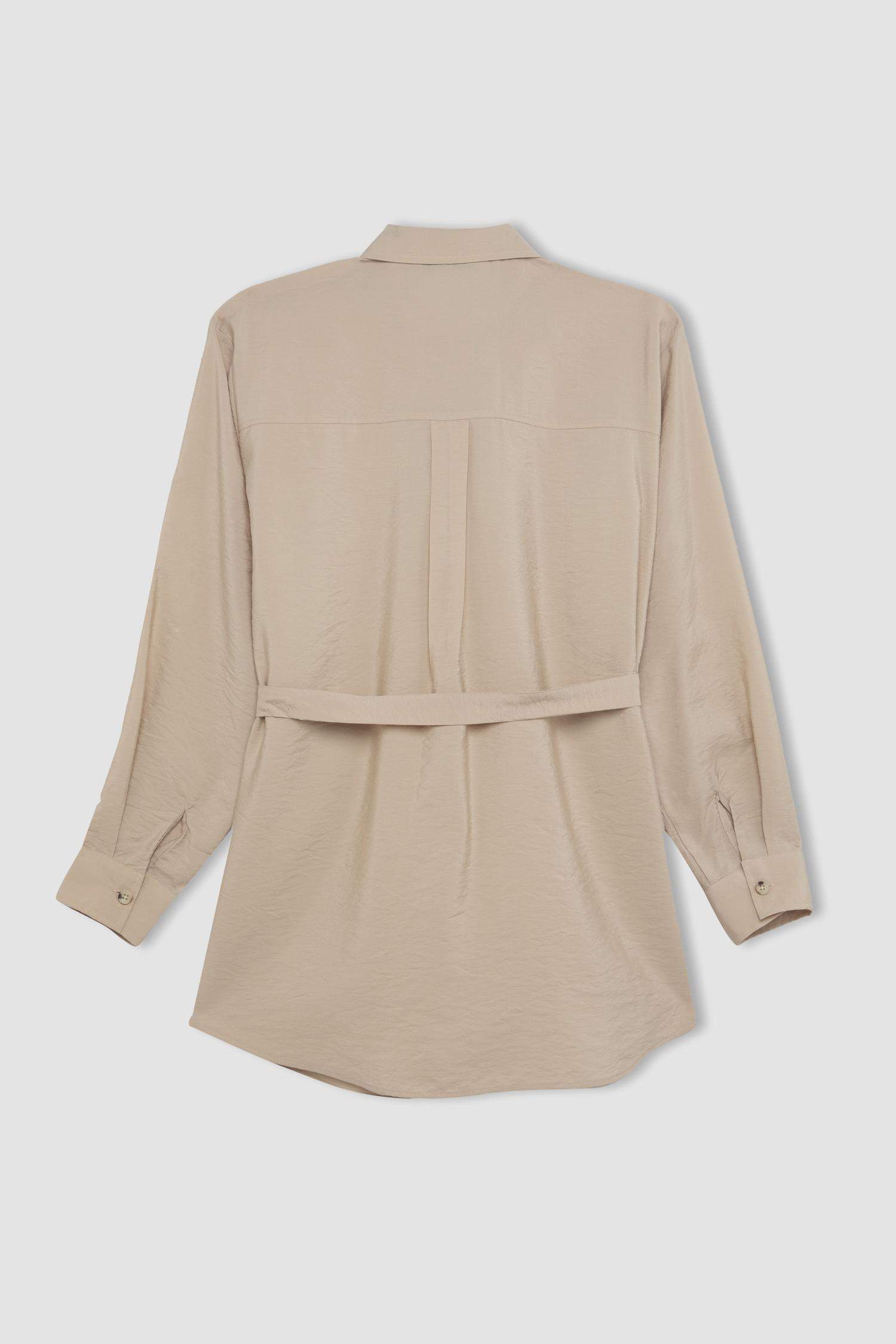 Regular Fit Long Sleeve Belted Shirt Tunic