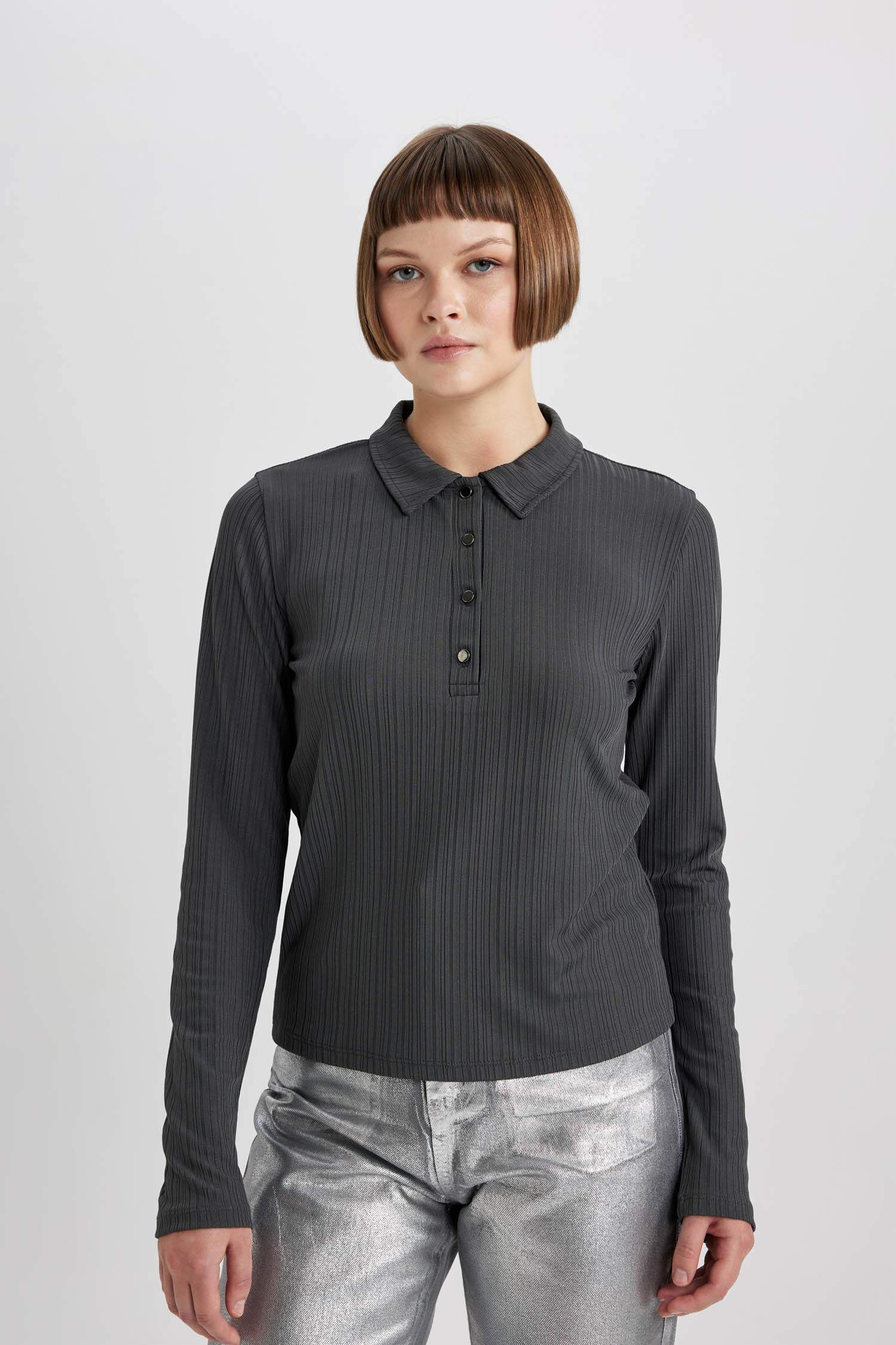 تي شيرت بولو كم طويل سليم فيت