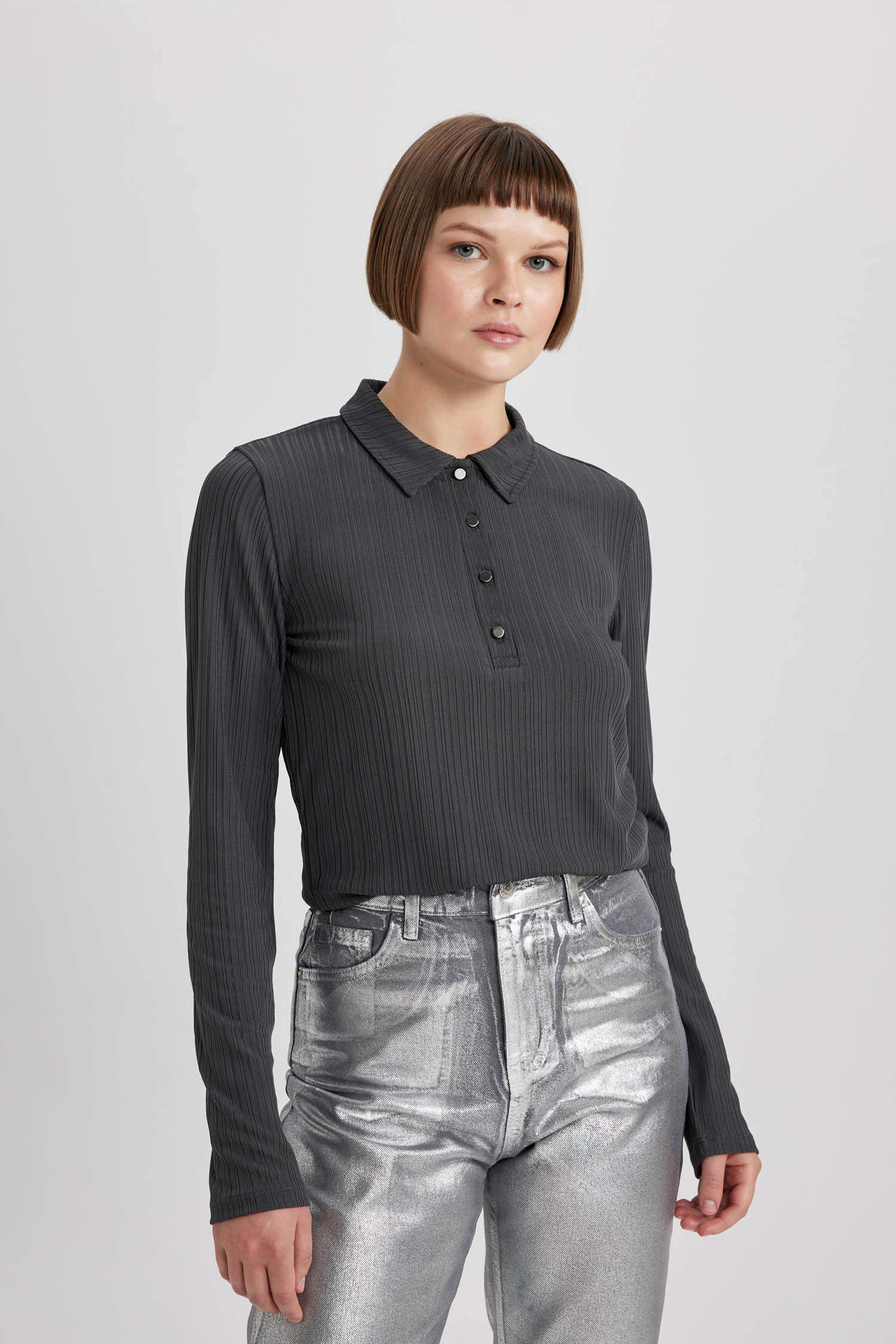 تي شيرت بولو كم طويل سليم فيت