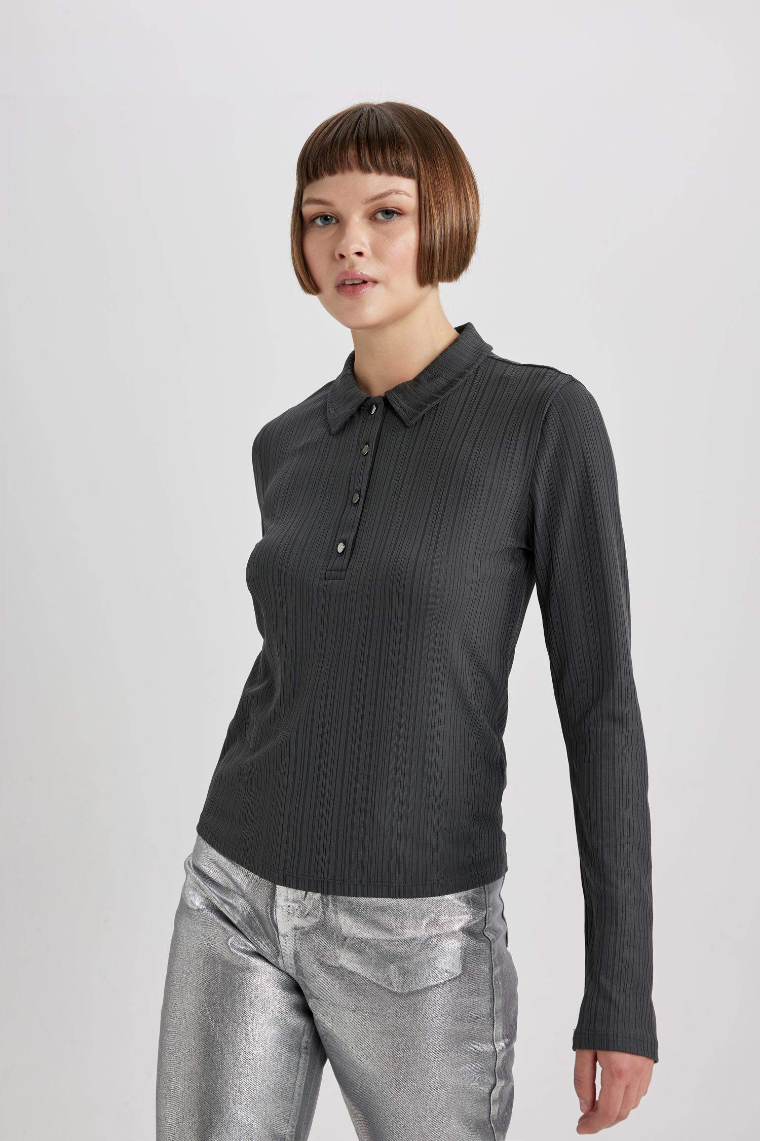 تي شيرت بولو كم طويل سليم فيت