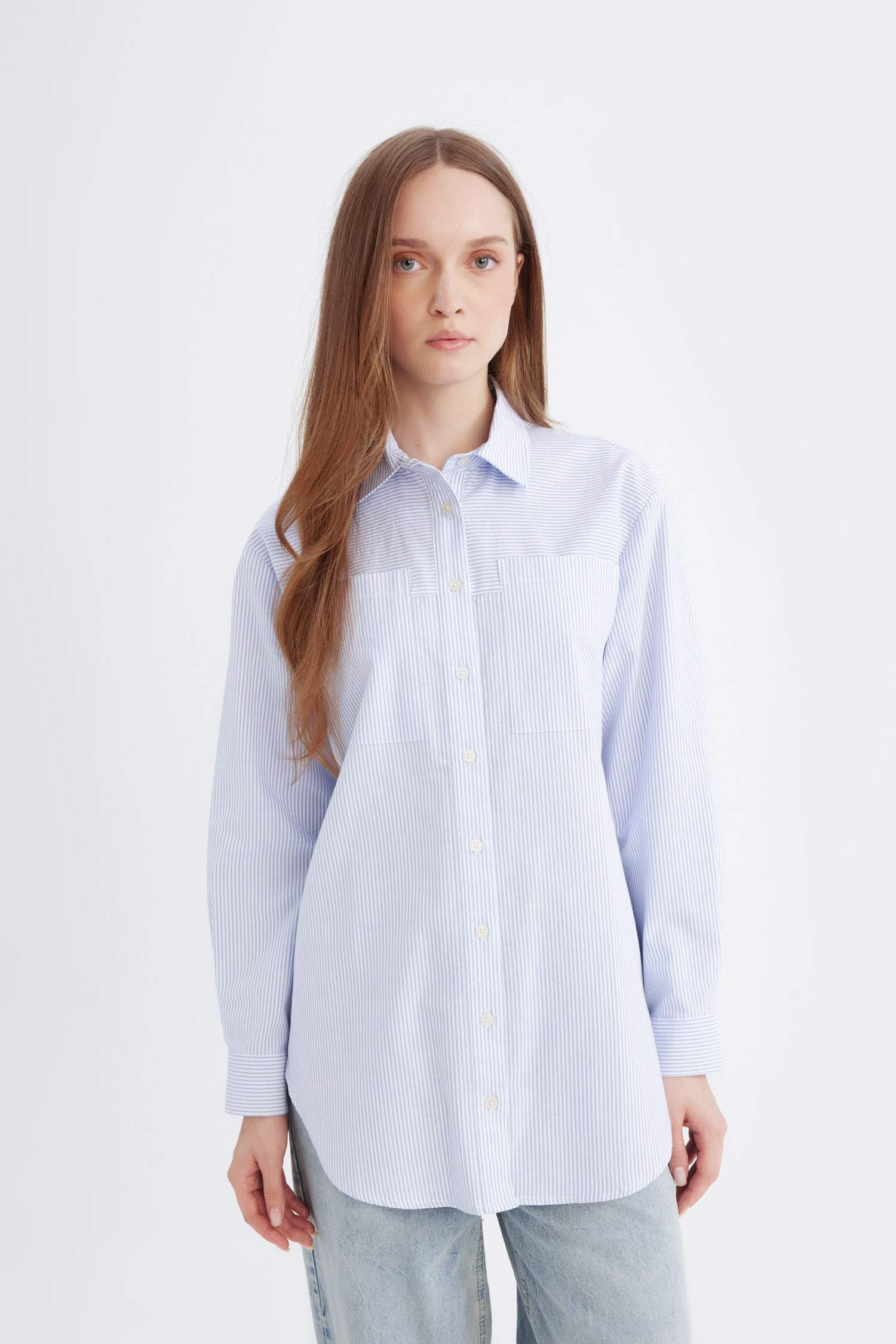 Tunique chemise longue rayée à coupe décontractée