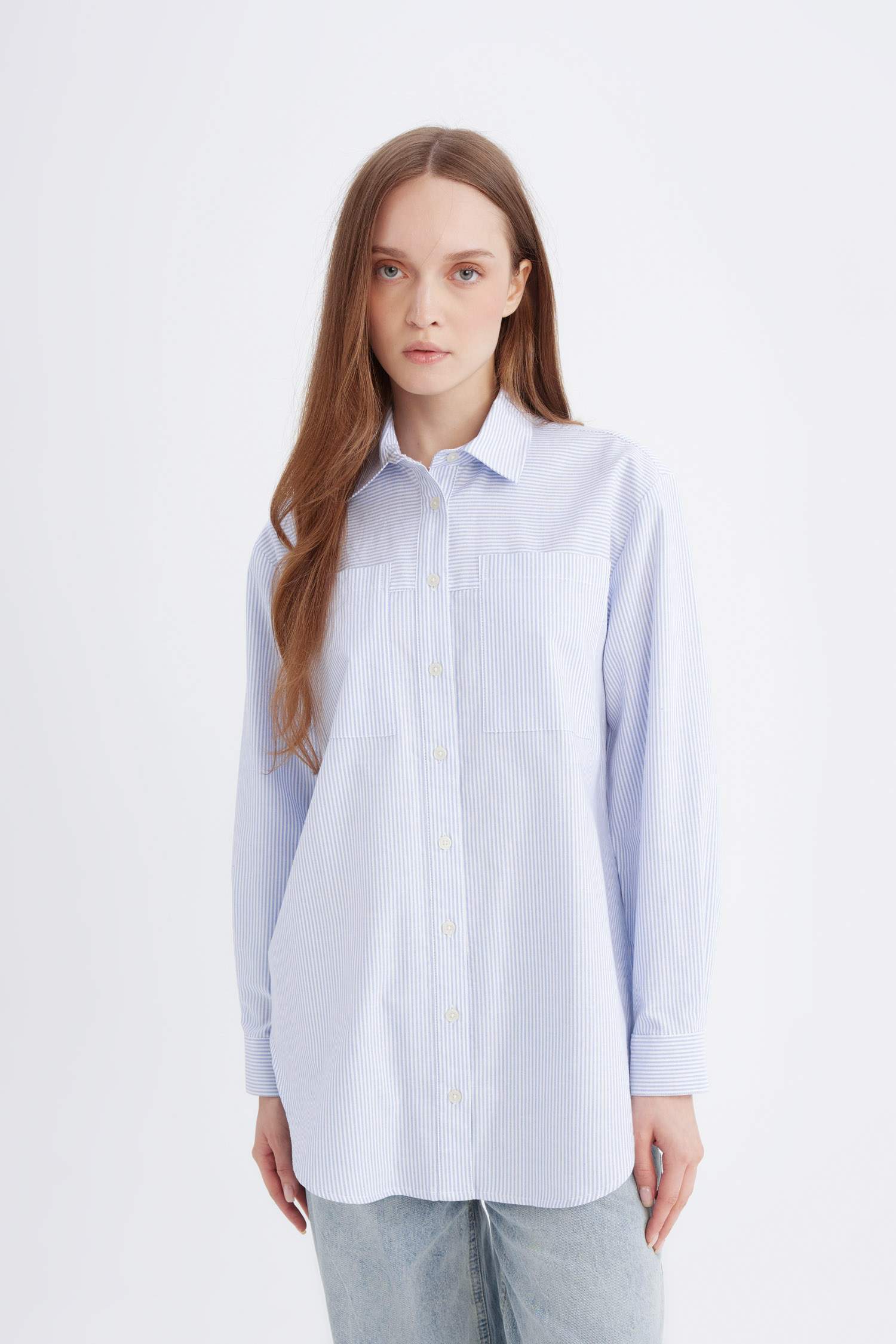 Tunique chemise longue rayée à coupe décontractée