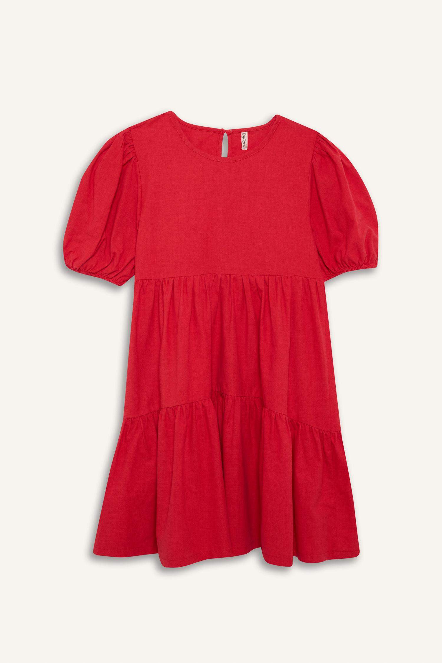 Girl Crew Neck Cotton Short Sleeve Red Dress