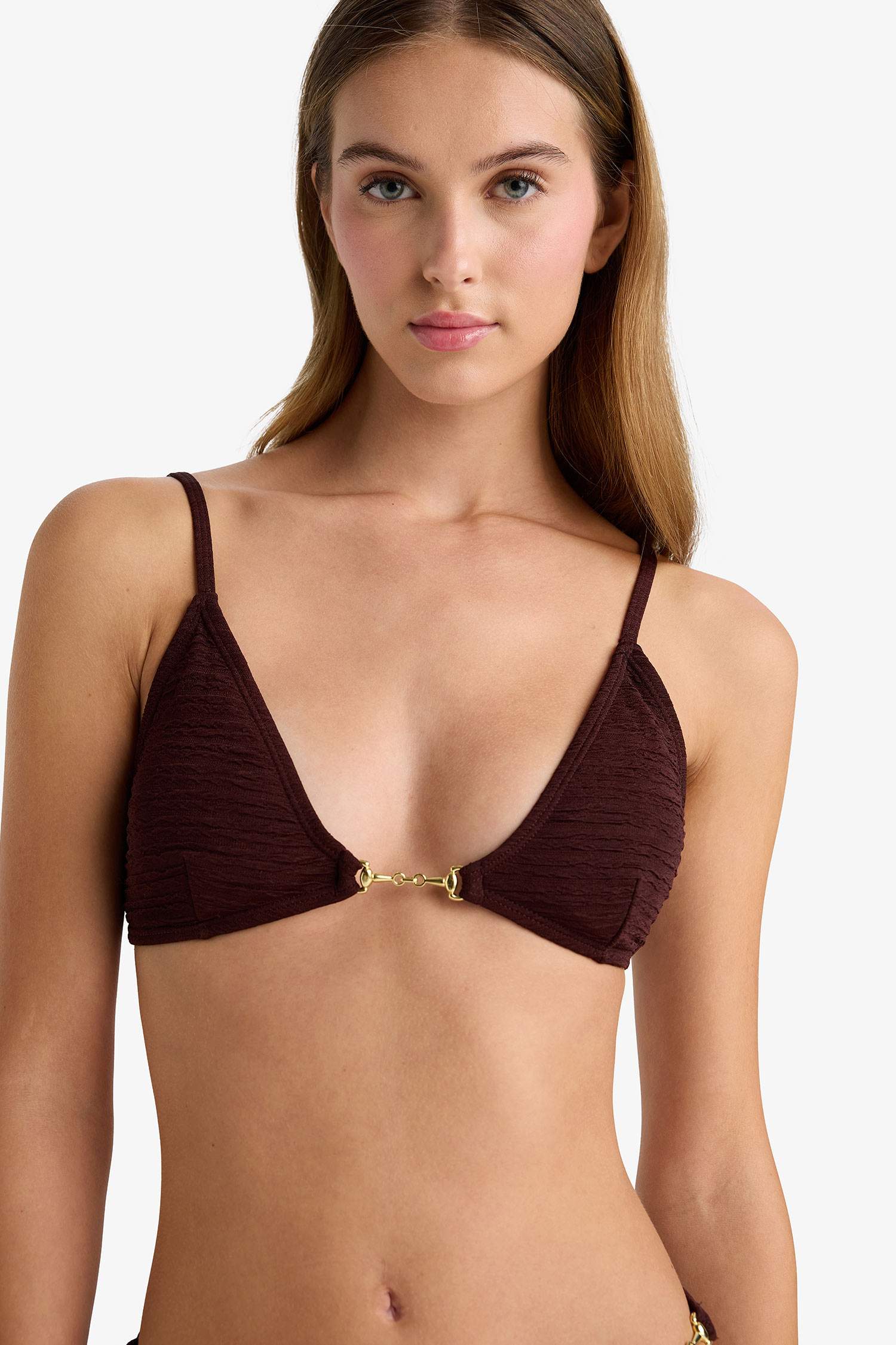 Regular Fit Crinkle Fabric Bikini Top