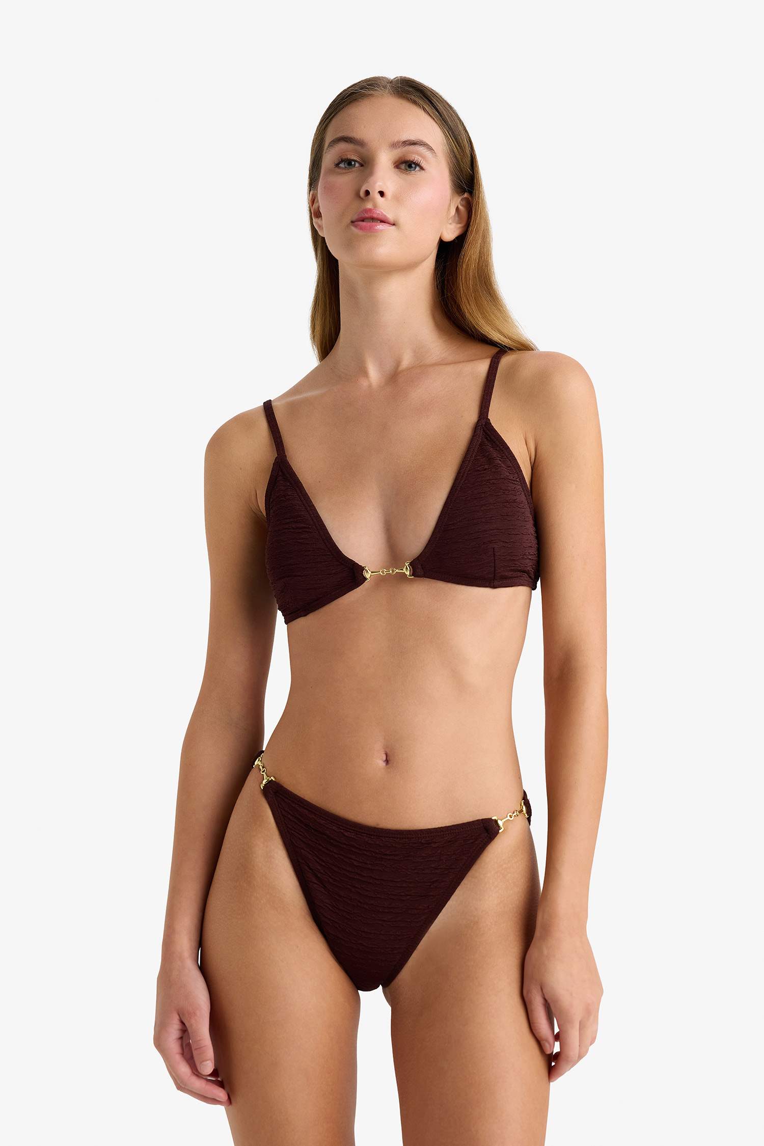 Regular Fit Crinkle Fabric Bikini Top