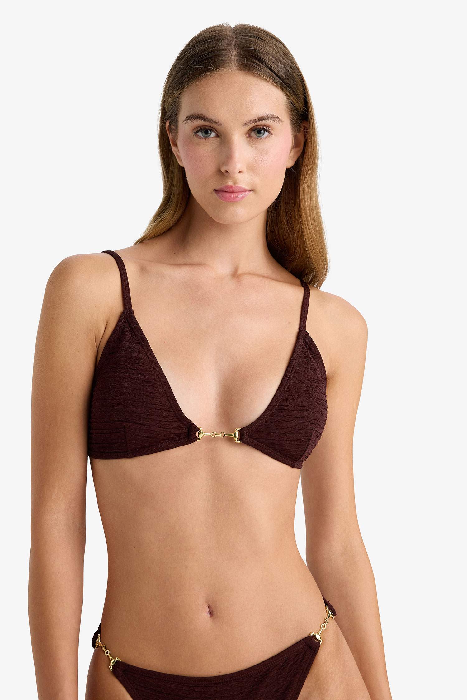 Regular Fit Crinkle Fabric Bikini Top