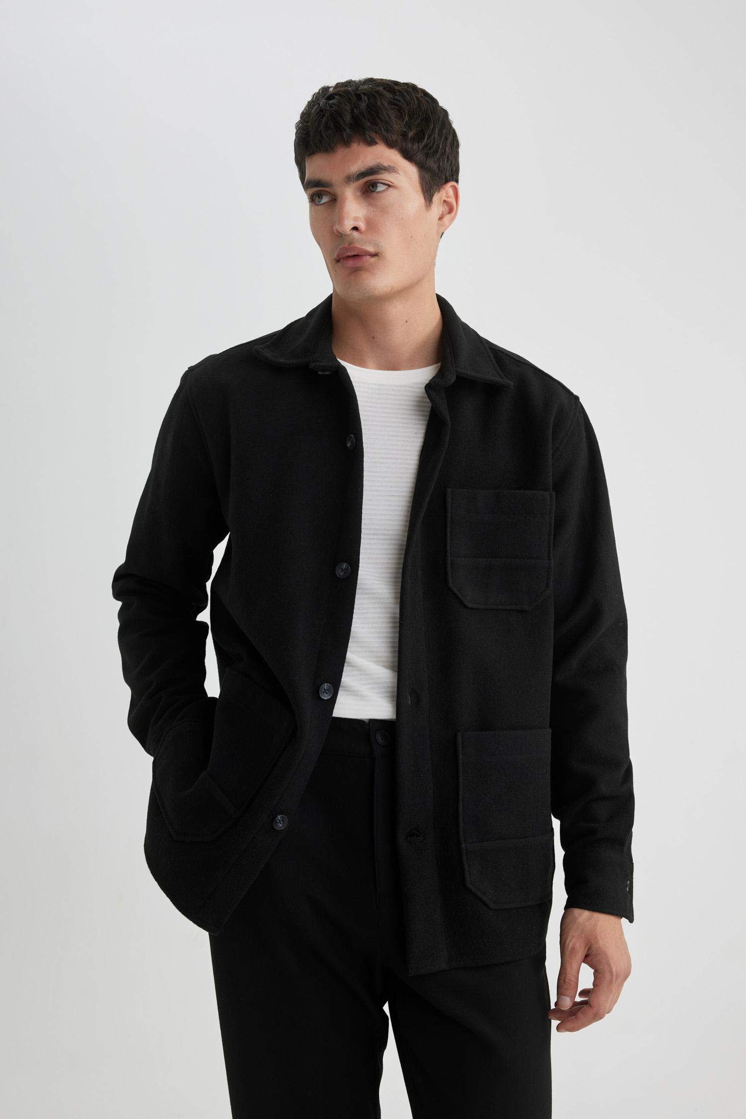 قميص جوخ كم طويل قصة عادية وبطانة ناعمة