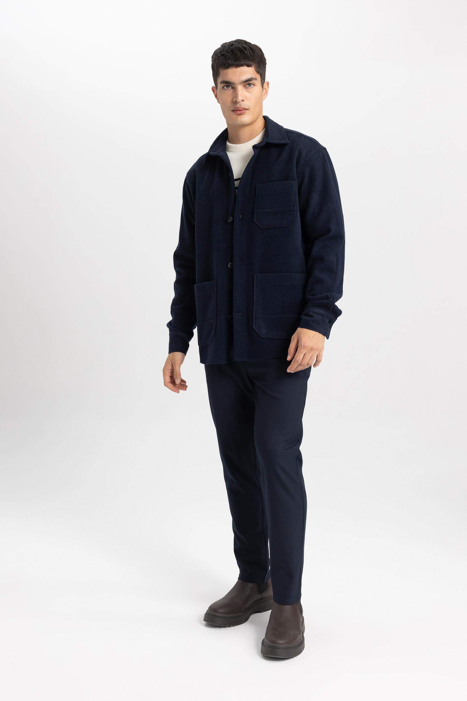 Regular Fit Düğmeli Cepli İçi Yumuşak Tüylü Kaşe Uzun Kollu Gömlek