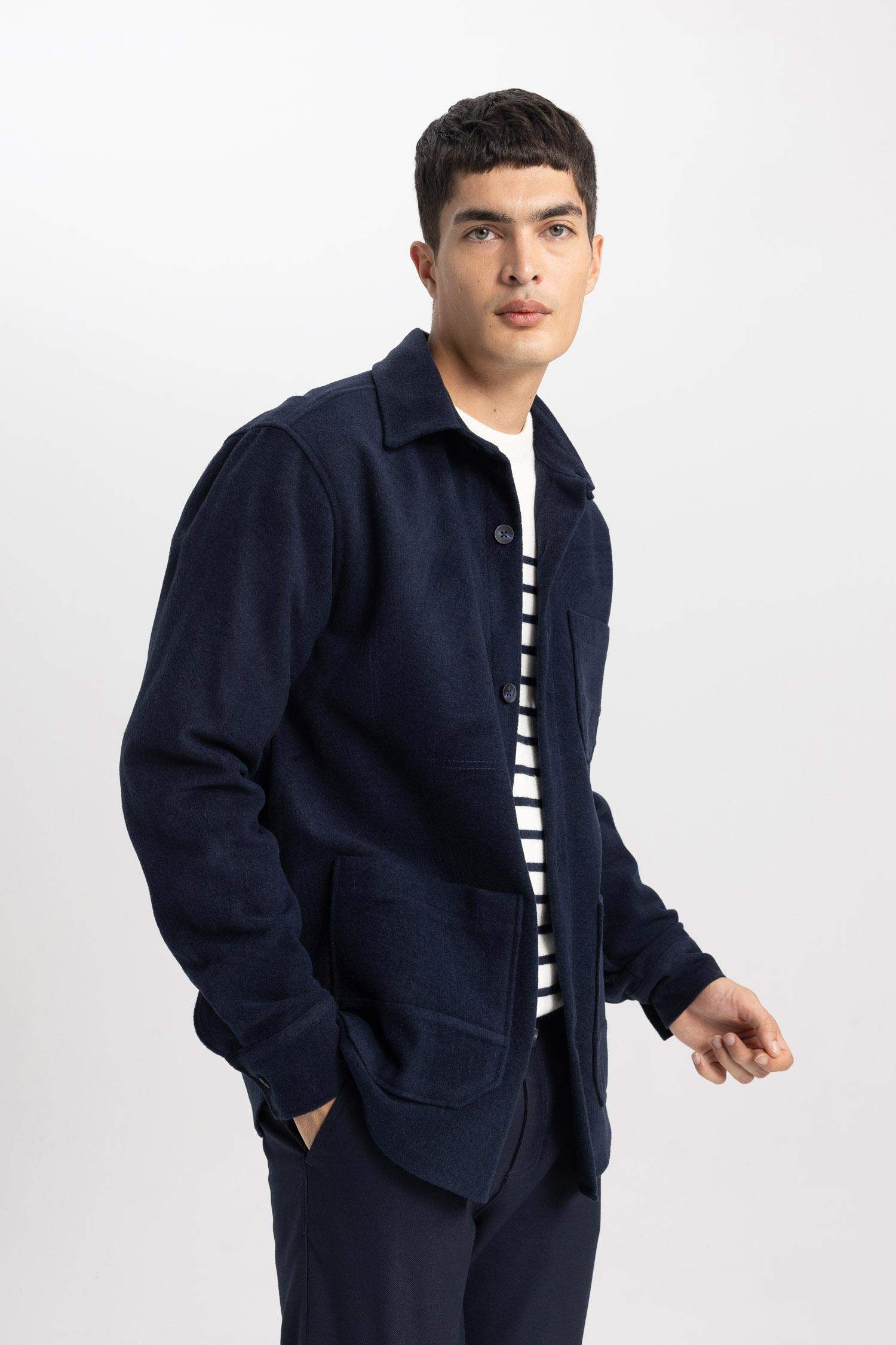 Regular Fit Düğmeli Cepli İçi Yumuşak Tüylü Kaşe Uzun Kollu Gömlek