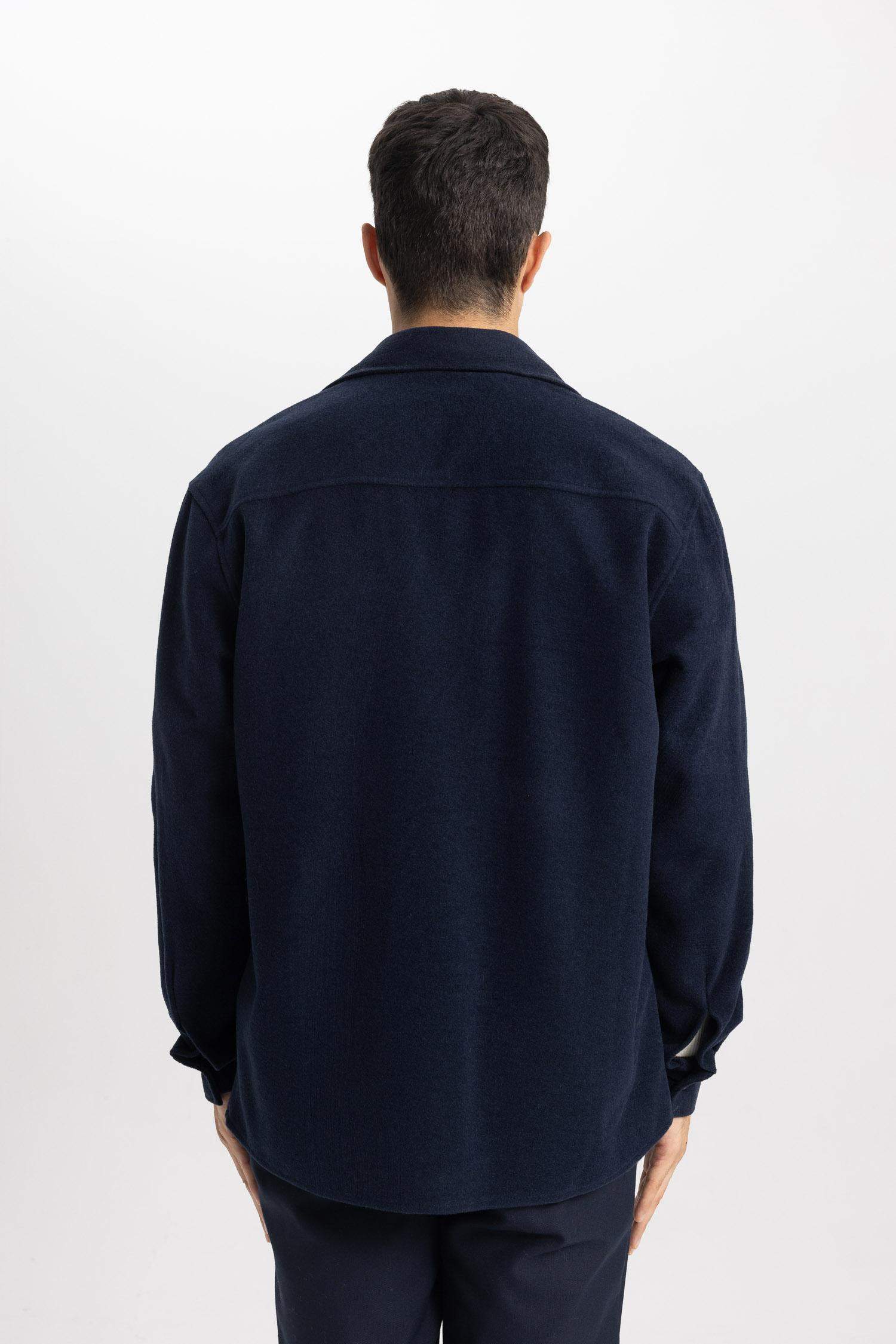 Regular Fit Düğmeli Cepli İçi Yumuşak Tüylü Kaşe Uzun Kollu Gömlek