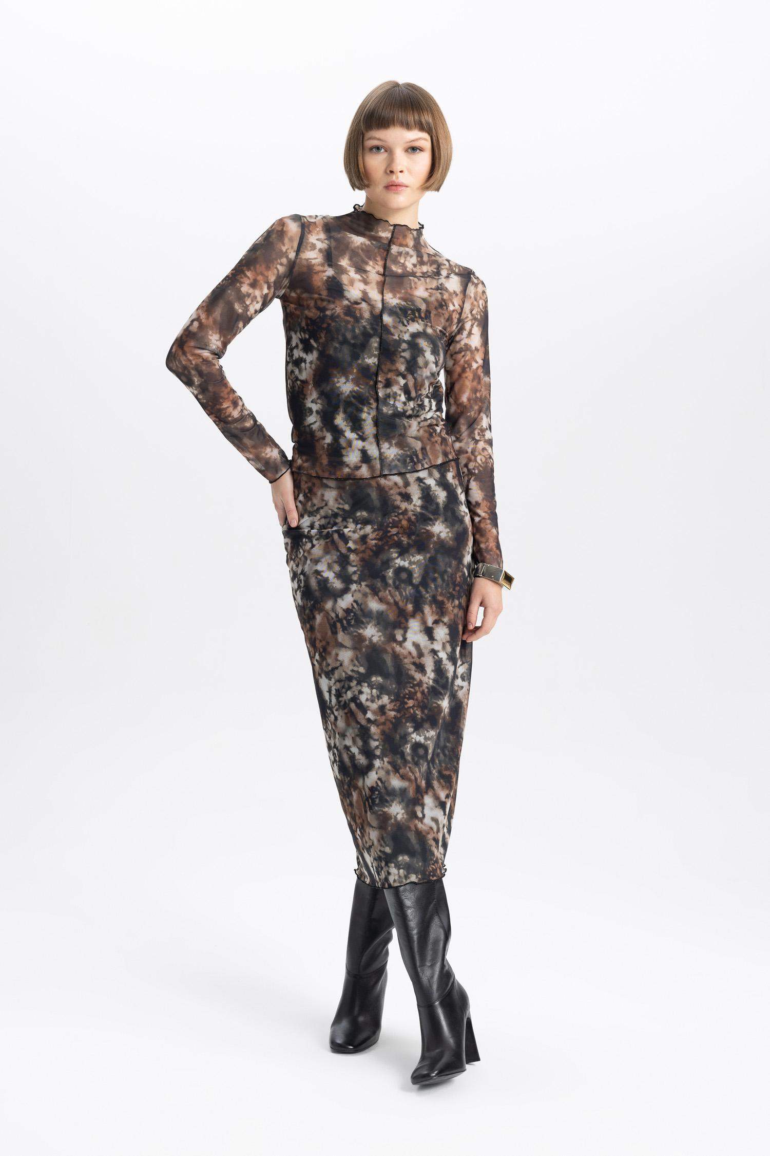 Slim Fit Half Turtleneck Tulle Long Sleeve T-Shirt