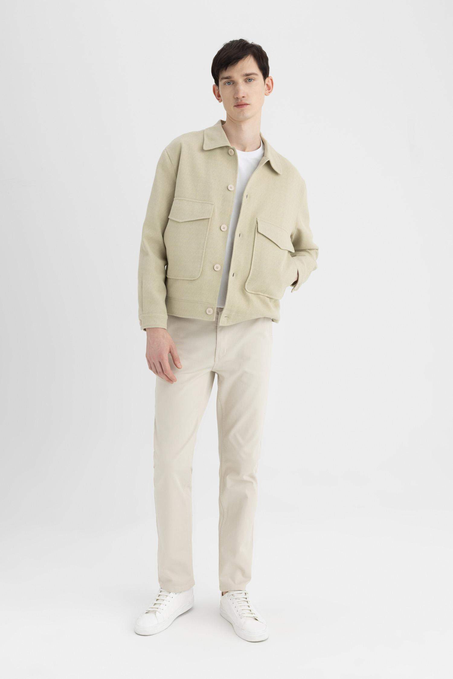 Relax Fit Polo Yaka Astarlı Düğmeli Cepli Mevsimlik Baharlık Keten Ceket Mont