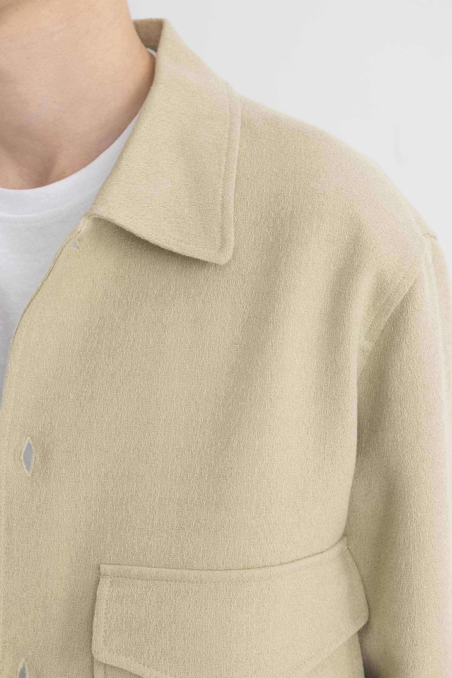 Relax Fit Polo Yaka Astarlı Düğmeli Cepli Mevsimlik Baharlık Keten Ceket Mont